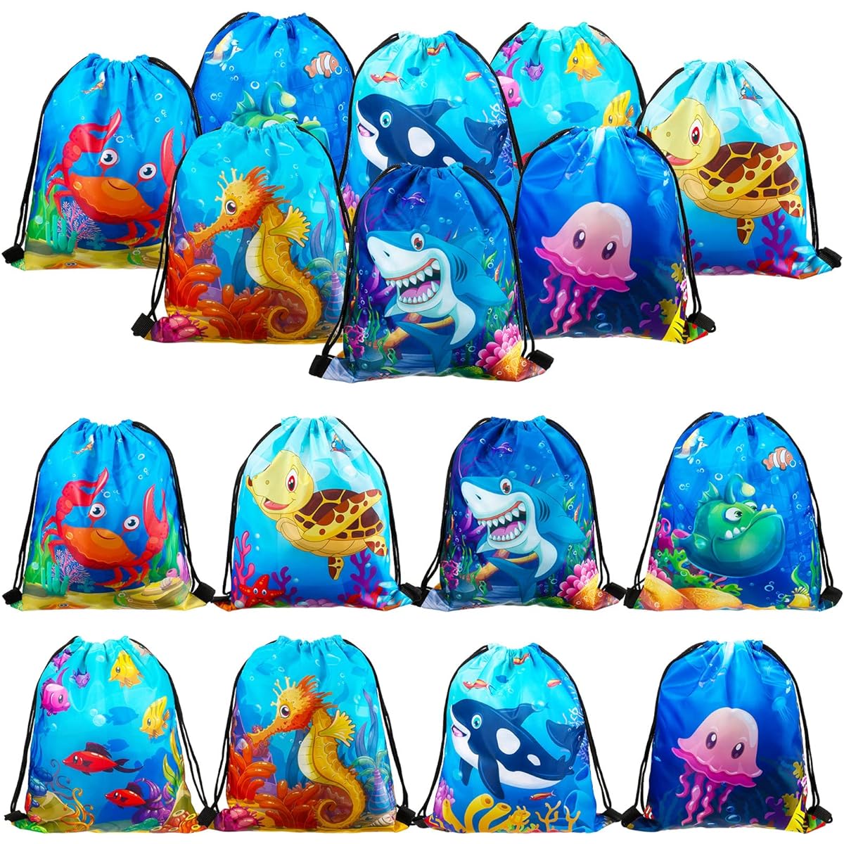 Mixweer Undersea Ocean Party Favors Bags for Kids Birthday Supplies Decorations, 8 Designs, 11.8 x 9.8 Inch (32 Pieces)