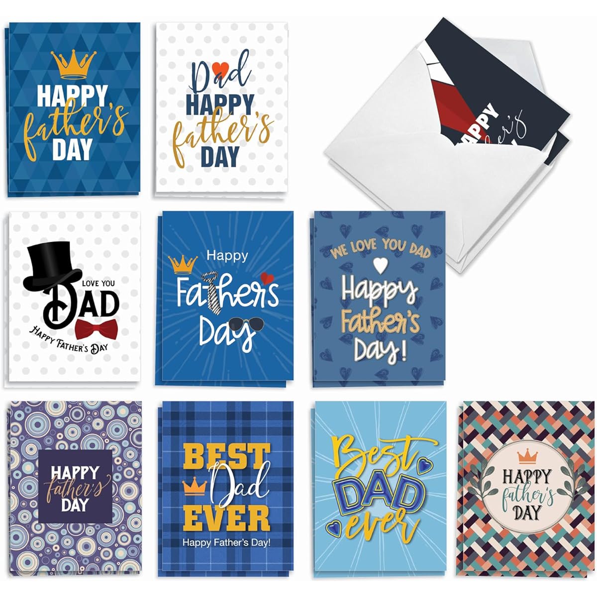 The Best Card Company 20 Assorted Blank Father's Day Notecards Box Set 4 x 5.12 Inches with Envelopes (10 Designs, 2 of Each) Dad Designs AM10321FDB-B2x10