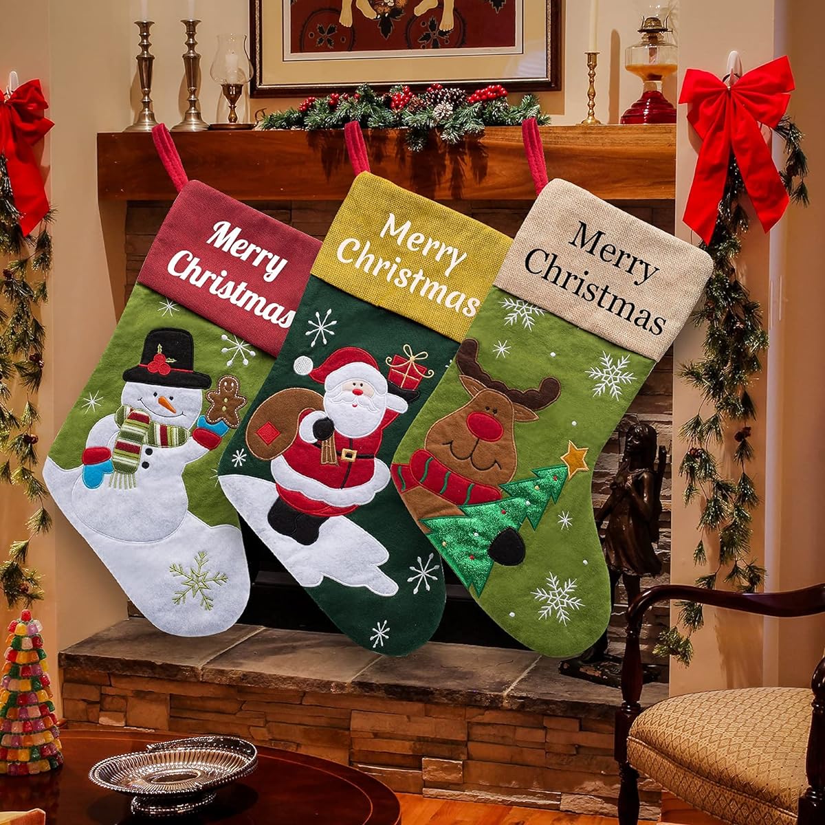 Qingxily 3 Piece Christmas Stocking Set 1 2 3 4 5 6 7 Pack Custom Christmas Stockings with Name Customized Christmas Stockings for Santa Gifts Friends Kids Aldert Family Decoration