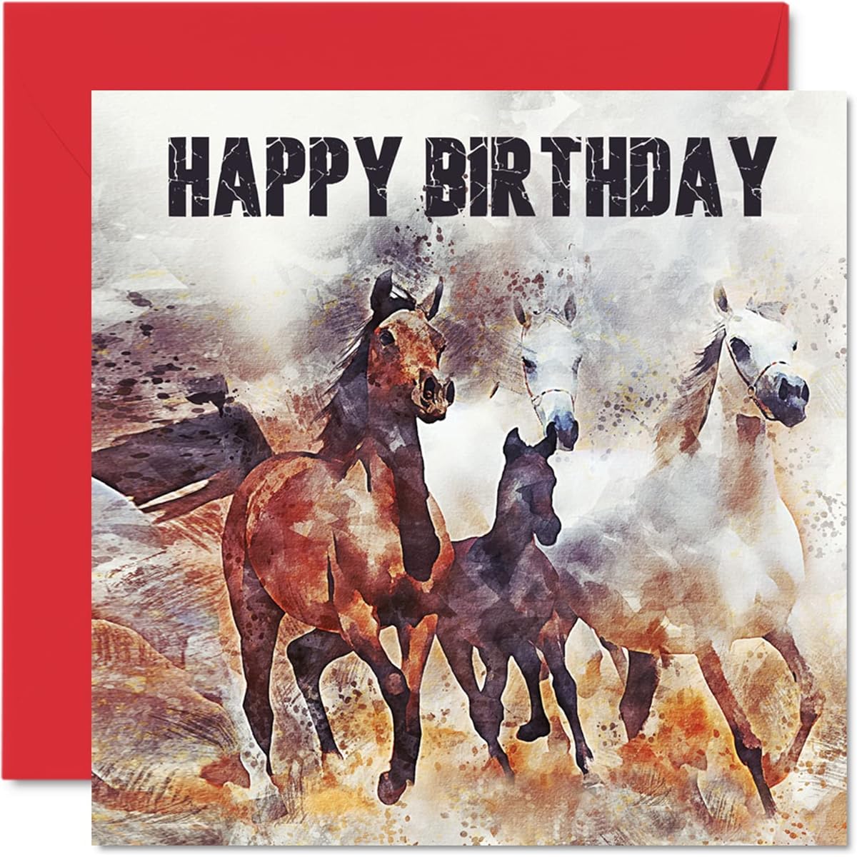 Horse Birthday Card for Women Men Stable Farm Horse for Daughter/Sister/Aunt/Mother/Nanny/Son/Brother/Dad/Uncle/Grandma 5.7 x 5.7 Inch Birthday Greeting Card