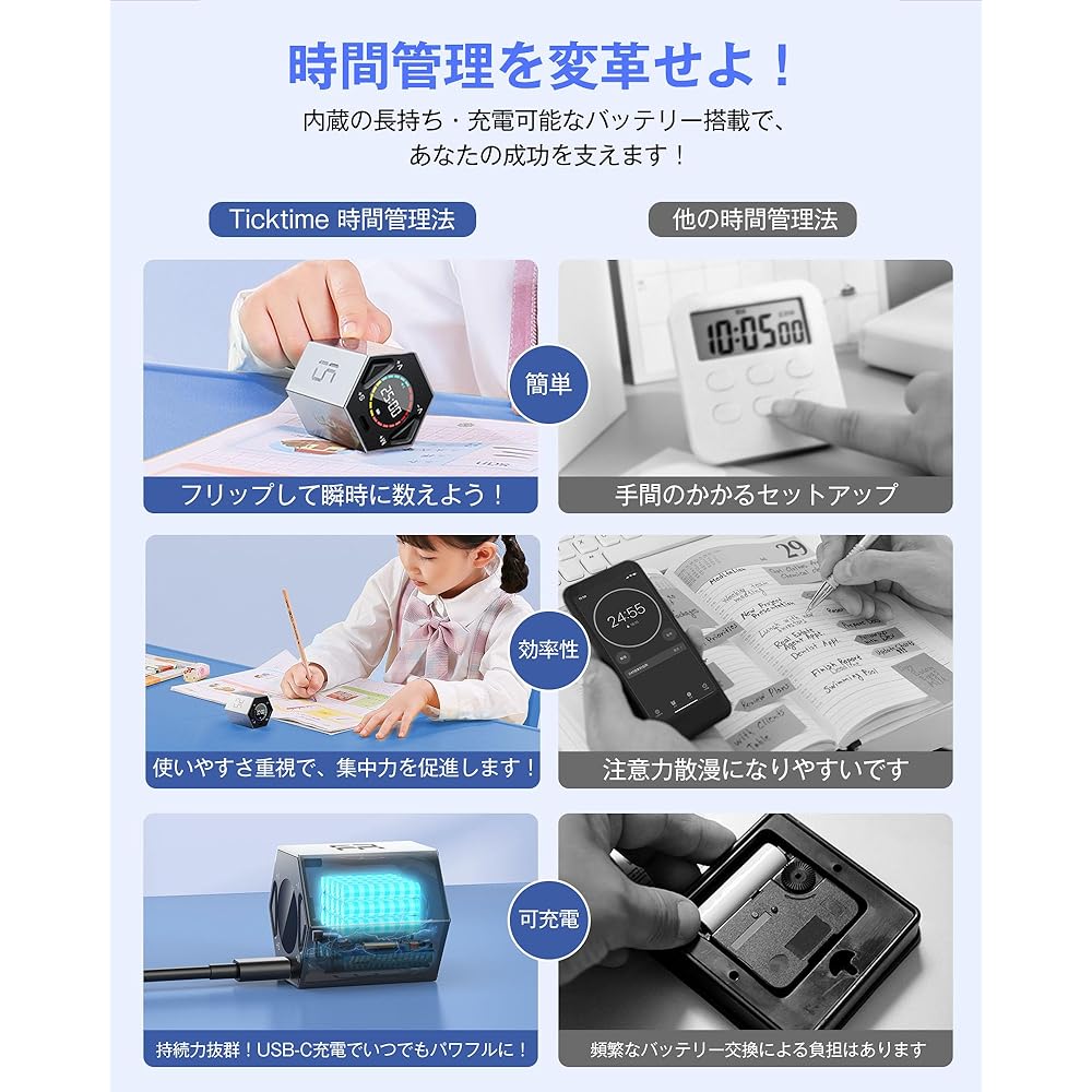 [TickTime/New era digital timer] Regular hexagonal prism Pomodoro timer Kitchen timer Cube timer Study Meeting Sports test