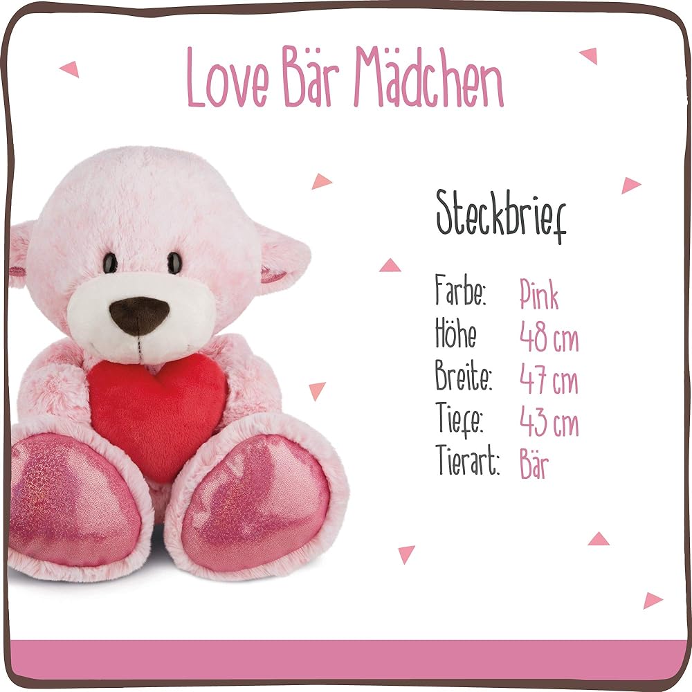 NICI Bear Peach w. Heart Classic 70cm Germany Plush Gift Love Stuffed Fluffy Bear Pink Big Size 3044432