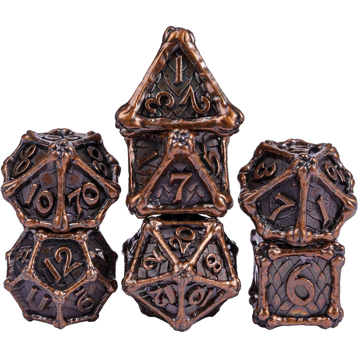 UDIXI Metal D&D Dice Set, 7 Dice Polyhedral Dice Set Dragonborn for Dungeons & Dragons, D&D Dice with Leather Bag for Role Playing Games