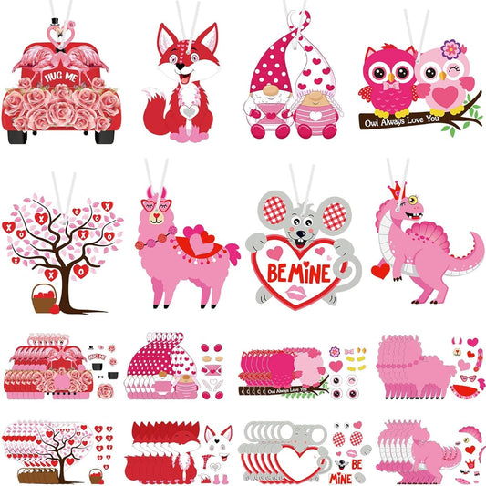 48 Sets Valentine's Day Craft Kit for Kids Valentine Heart Owl Craft DIY Valentine Tree Ornaments Kit Make Your Own Valentine Craft Projects Valentine Party Supplies Home Classroom Games Activities