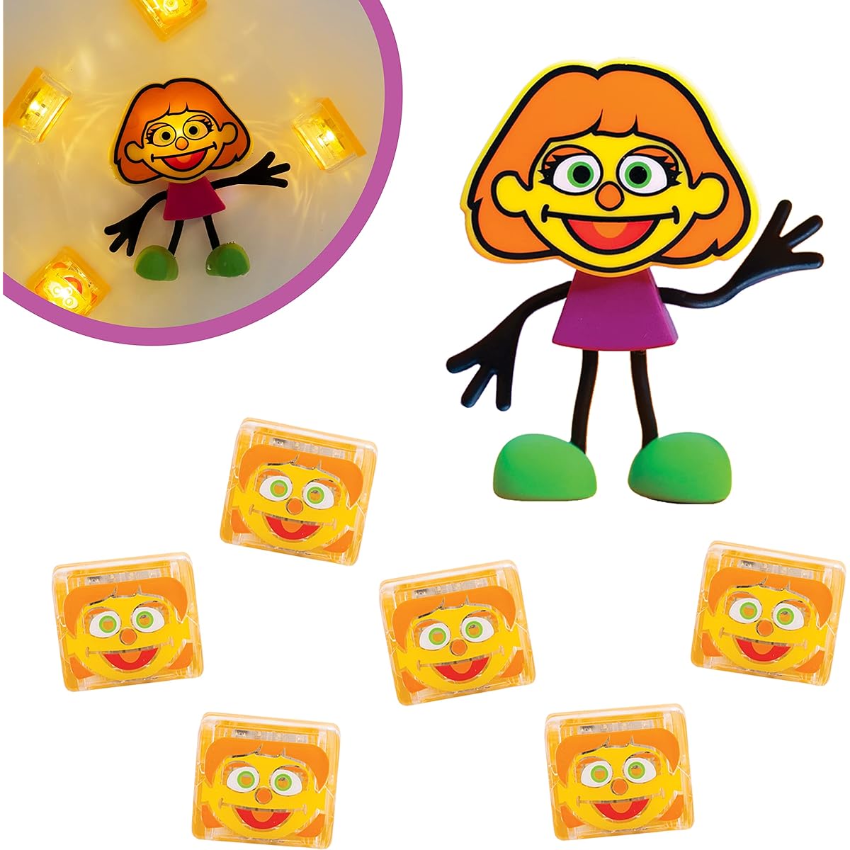 Glo Pals x Sesame Street Julia Water-Activated Bath Toy with 6 Reusable Light-Up Cubes for Sensory Play
