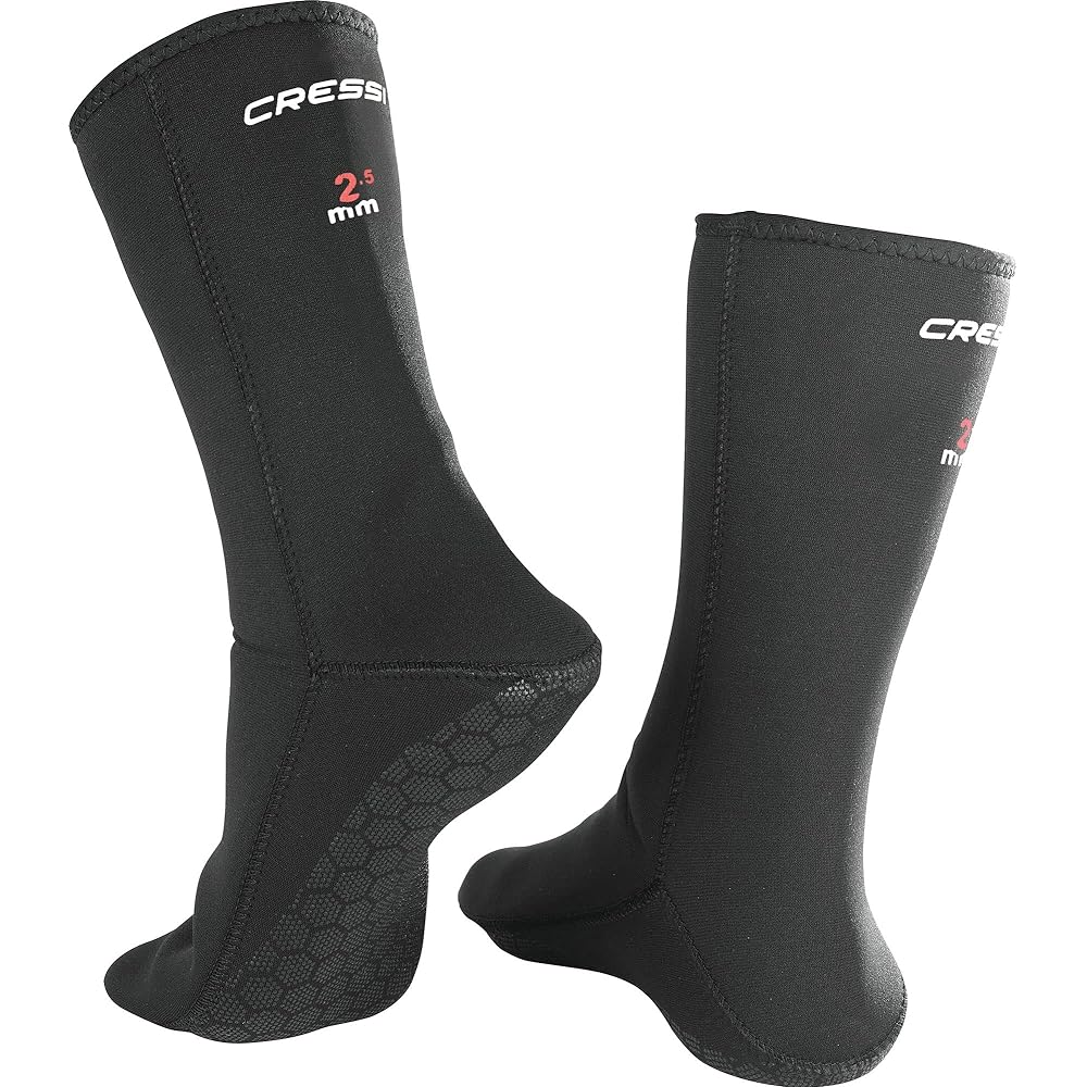CRESSI Scuba Diving Fins Socks Unisex [ORATA] 2.5mm Thick Smooth Skin Anti-Slip Grip Sole Black [Genuine]