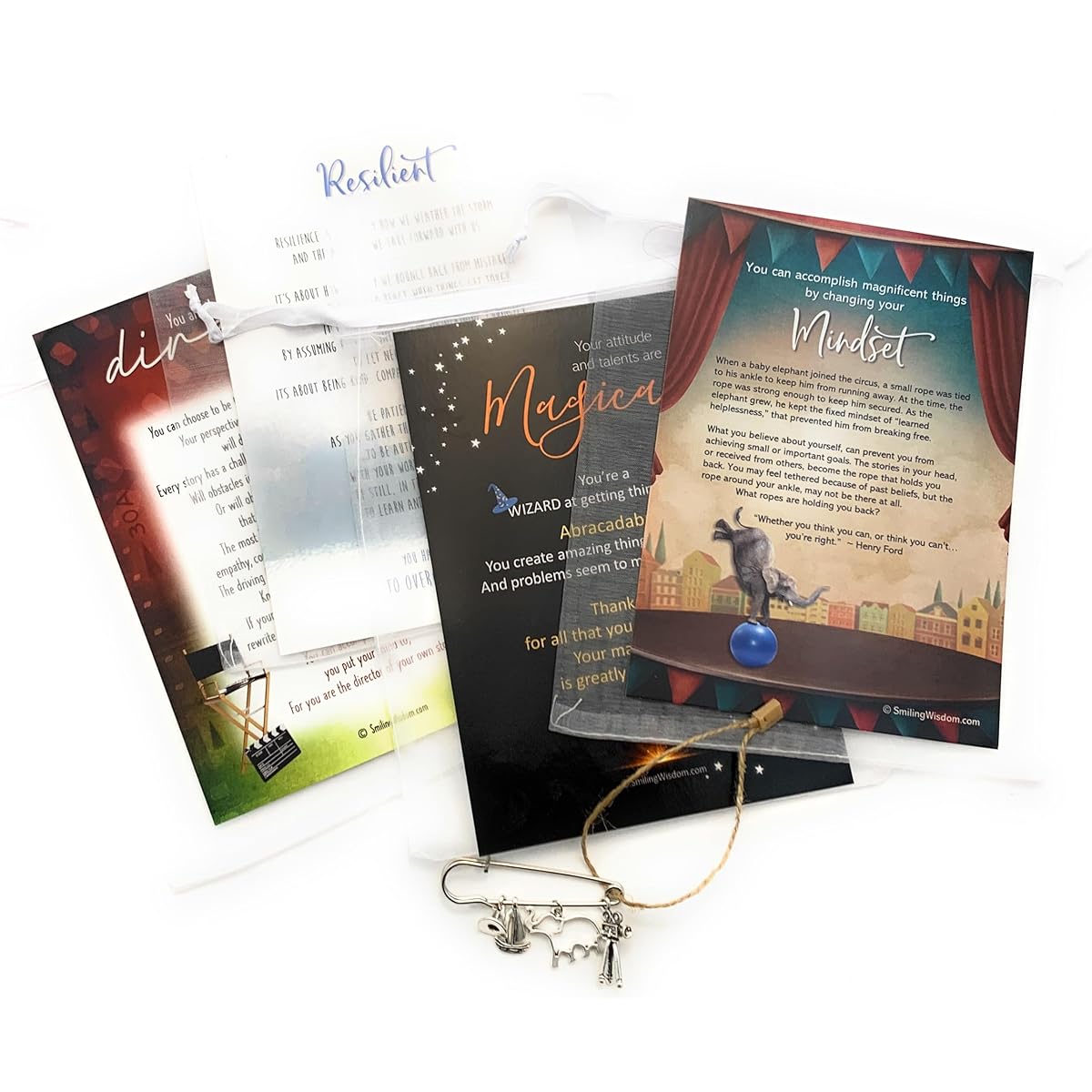 Smiling Wisdom - Bulk Set of 10 - (4 Sets of 10) Employee Appreciation Cards Sheer Bag Gift Set - Messages of Encouragement and Praise - 140 Pieces (Director Mindset Resilient Magic)