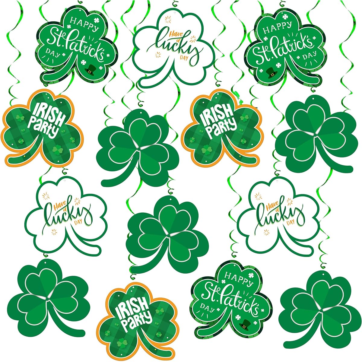 St. Patrick's Day Hanging Swirls - Pack of 30 | Irish Shamrock Hanging Swirls Party Supplies | St. Patrick's Day Decorations | Green St. Patrick's Day Hanging Decorations | St. Patrick's Day