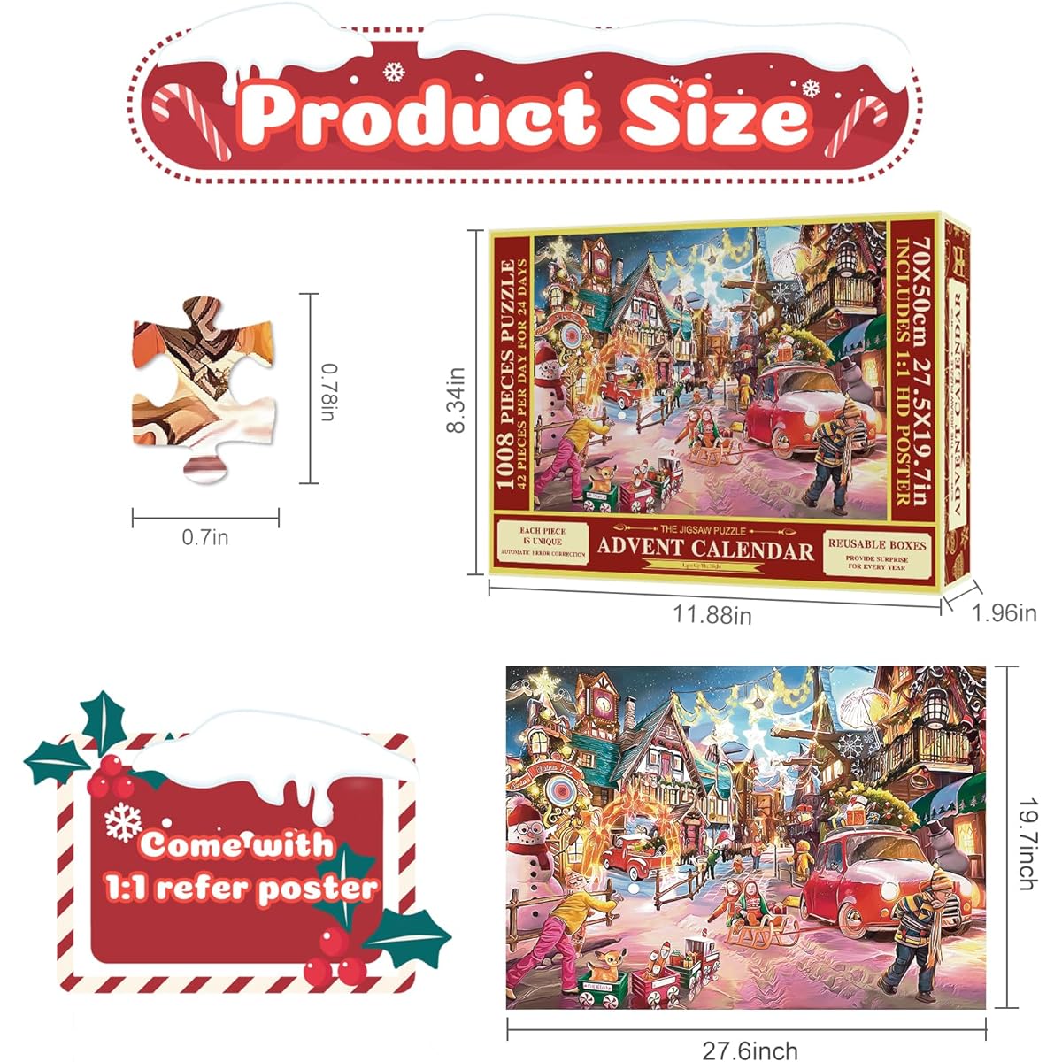Pukamam Advent Calendar 2023 Jigsaw Puzzle 1008 Piece Puzzle 24 Days Christmas Countdown Calendar for Kids/Adults