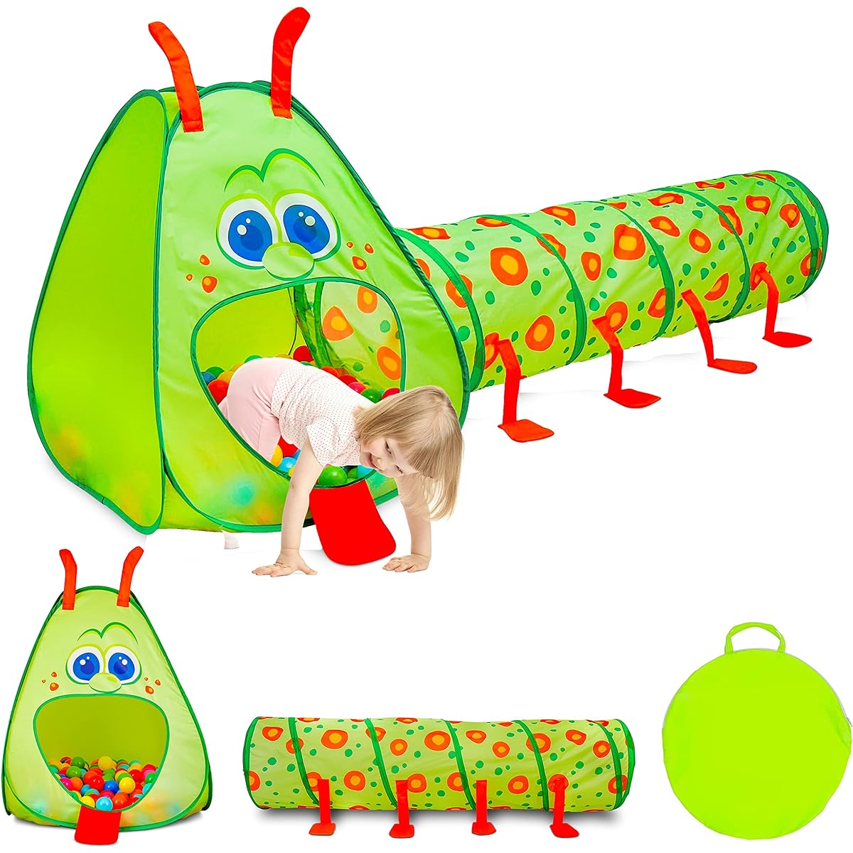 [Kiddey]Kiddey SALE!!! Caterpillar Play Tunnel and Tent Combo Kids Crawl and Exploration Discovery Station for [Parallel Import]