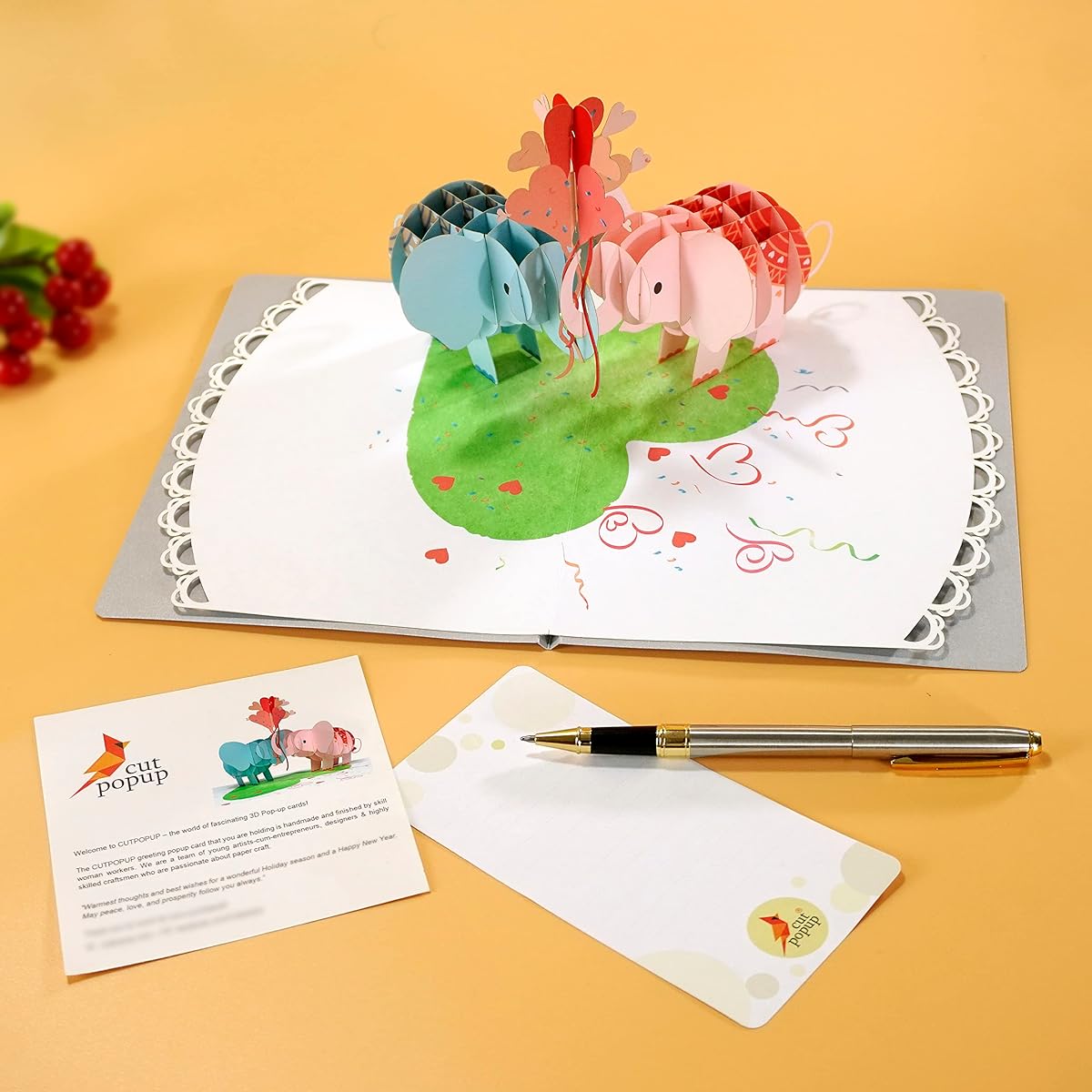 CUTPOPUP Love Elephants Couple, Valentine's Card Popup, Valentine's Day, Wedding Anniversary Card, 3D Birthday Happy Valentine's Greeting Card, Love Elephants US
