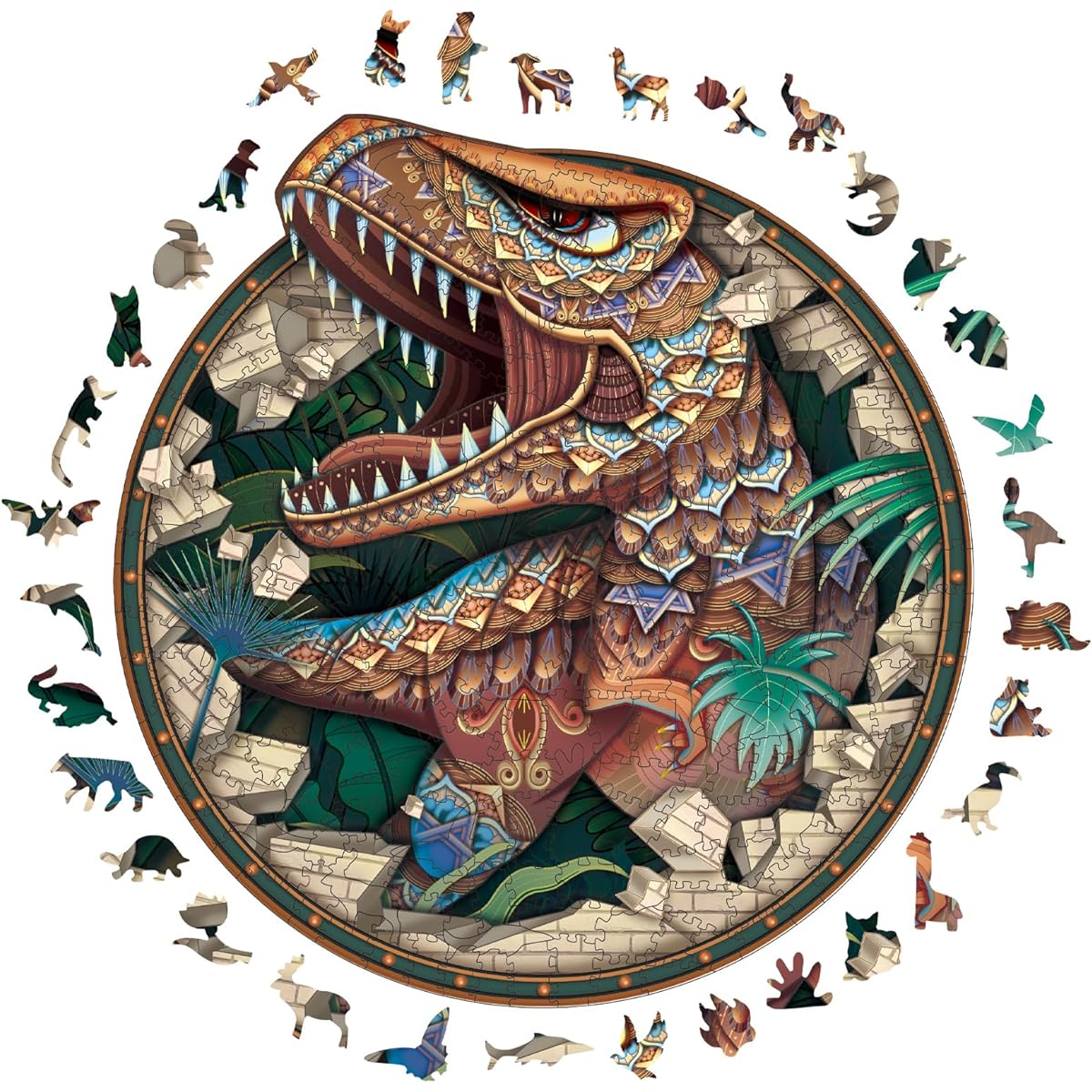 NKTDWO Wooden Jigsaw Puzzles for Adults, Irregular Piece Shape Puzzles, Wooden Cut Puzzles for Friends, Family Game Collection, Animal Puzzles, Birthday and Holiday Gifts (Large Dinosaur)
