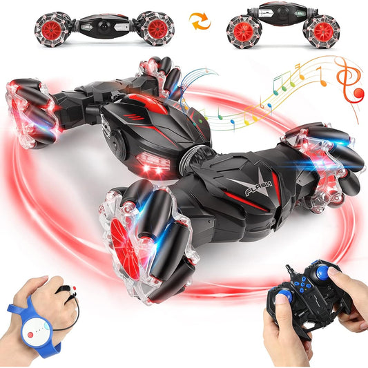 NQD Remote Control Car, 1:10 Scale Rc Stunt Car, 4WD Transform 25 Km/h Watch Gesture Sensor Car, Double Sided Rotating All Terrain Drift Vehicle with Light Music