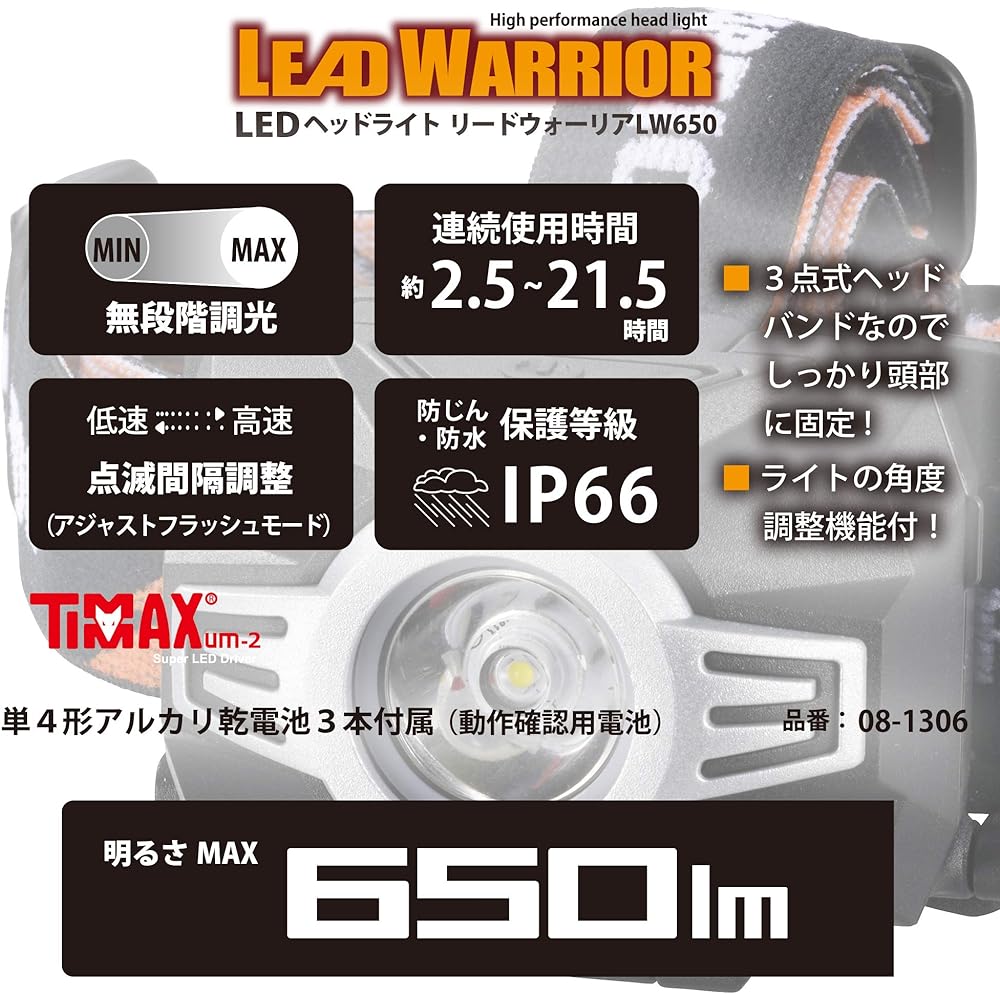 Ohm Electric [Washable] LED headlight (650lm/AAA x 3 included/Continuous use time 2.5h/Protection grade IP66) LC-LW650-K Black