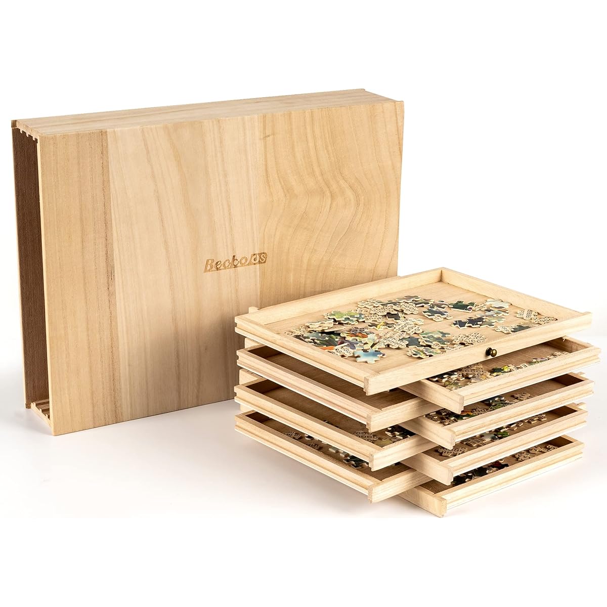 Becko US Wooden Jigsaw Puzzle Sorting Tray with Drawer Design Jigsaw Puzzle Sorter Puzzle Accessories up to 1500 Pieces