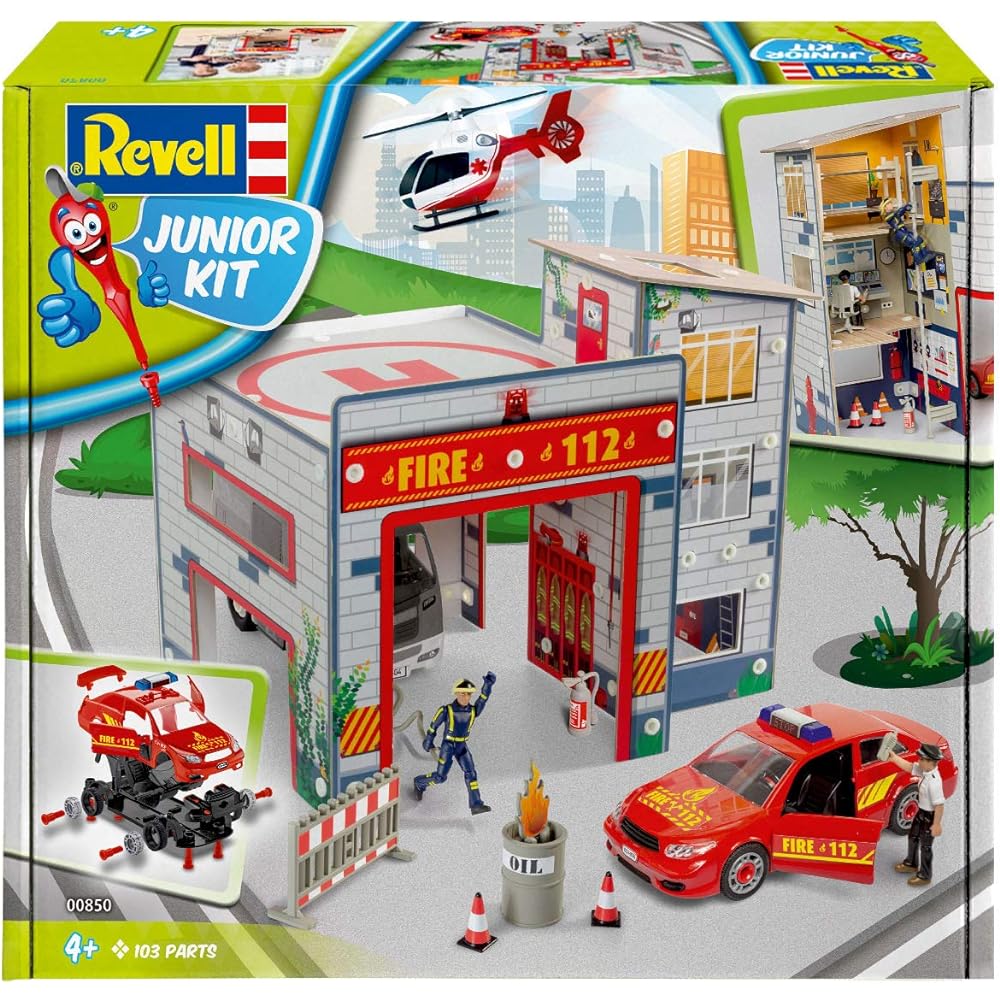 German Level 1/20 Junior Kit Series Fire Station Playset Color Coded Plastic Model 00850
