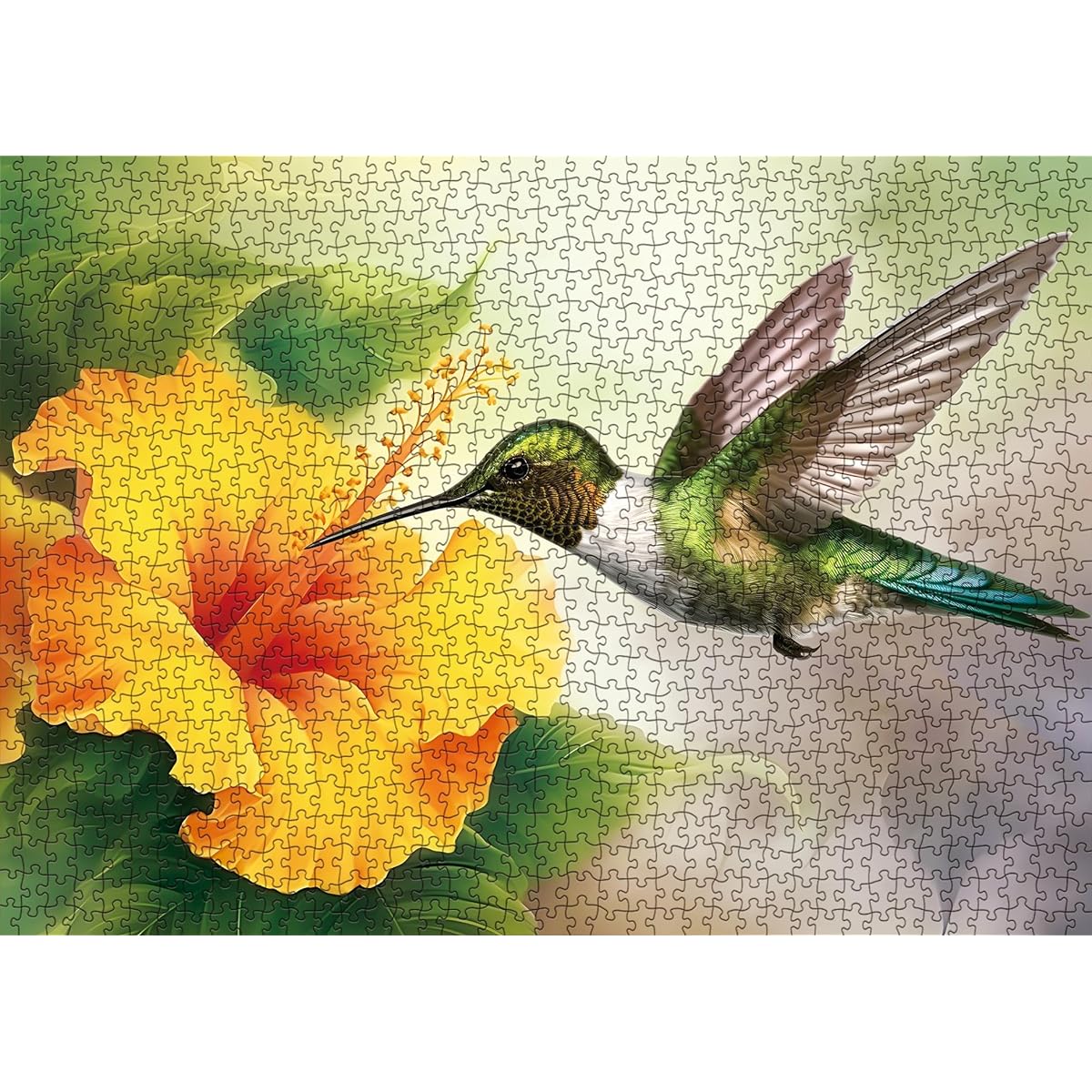 Hummingbird Picking Flowers Puzzle for Adults 1000 Pieces Bird Flower Jigsaw Puzzle for Adults Hummingbird Hibiscus Flower Puzzle Decoration DIY Leisure Game Toys Perfect for Family Friends