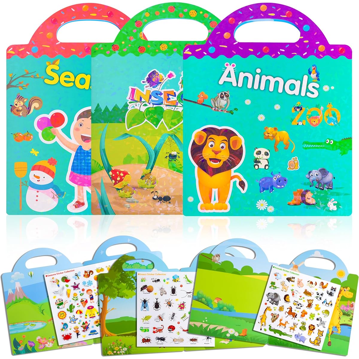 3 Pieces Reusable Sticker Book for Kids Themed Activity Book with 3D Stickers for Toddler Boys Girls 3 4 5 Preschool Educational Toys Christmas Birthday Gift ET01MX03