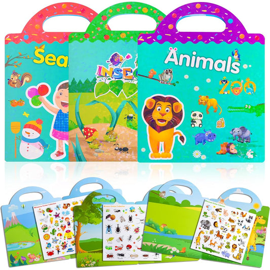 3 Pieces Reusable Sticker Book for Kids Themed Activity Book with 3D Stickers for Toddler Boys Girls 3 4 5 Preschool Educational Toys Christmas Birthday Gift ET01MX03