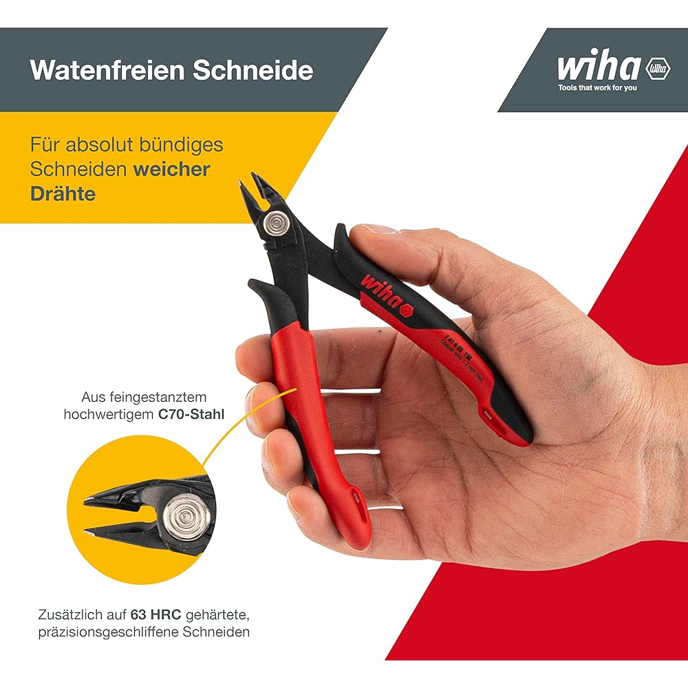 [Set of 2] wiha precision nippers for electronics (with full flush blade and wire wrap) 130mm HWR682EN130WT