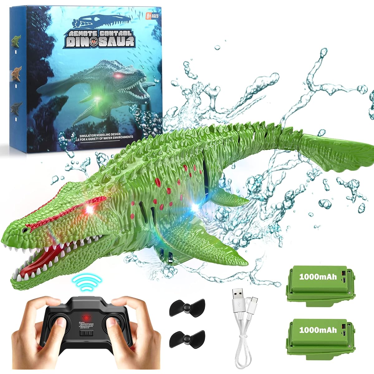 KIEAHCEY 2.4GHz Remote Control Mosasaurus Dinosaur Swimming Pool High Simulation Toy RC Boat Lake Bathroom for 8-12 Years Old Boys Girls Christmas Halloween Tricky Birthday Gift