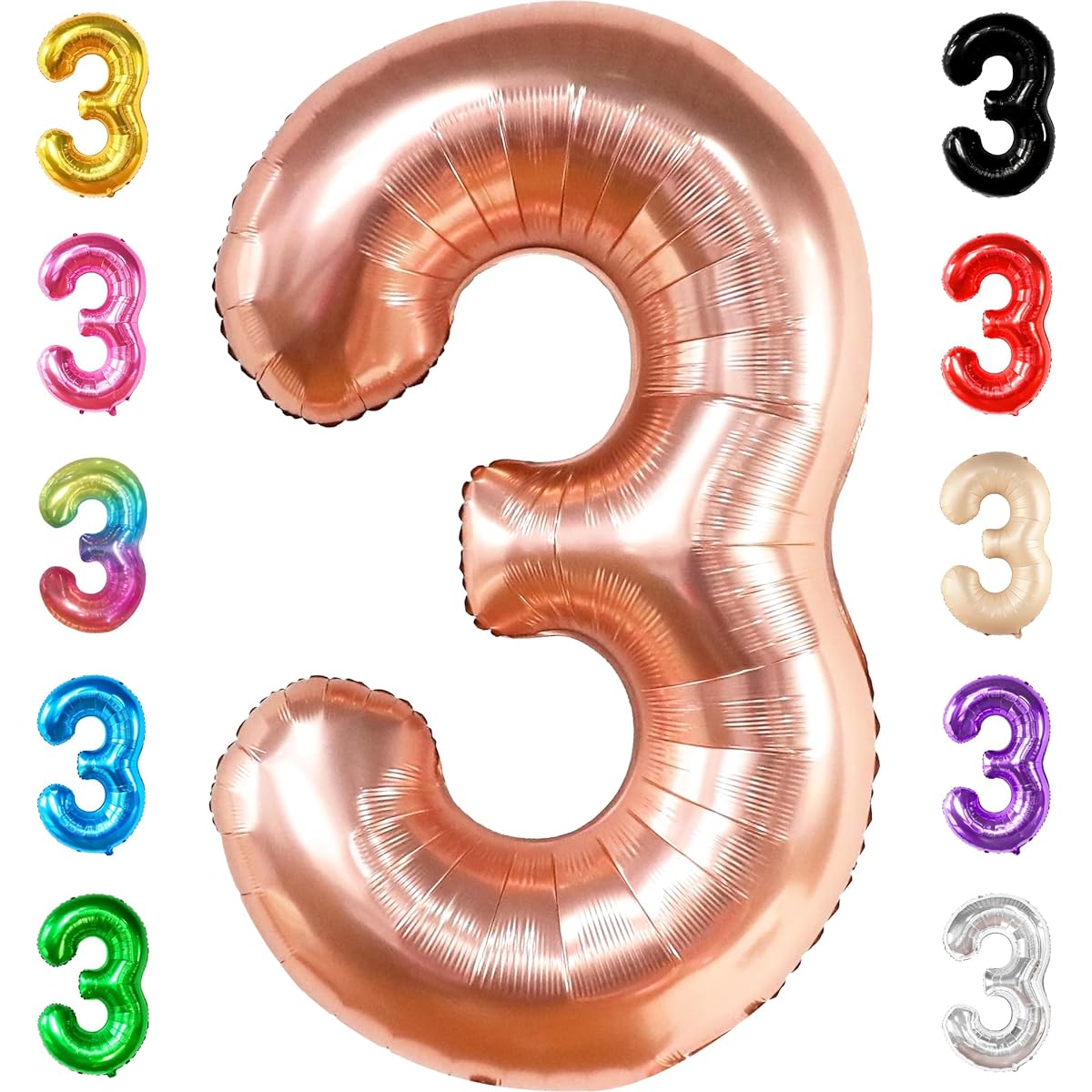Large 40 Inch Rose Gold Number 3 Balloons - Rose Gold 3 Balloons | 3rd Birthday Decorations for Girls | 3 Birthday Balloons for Girls | 3 Balloons for 3rd Birthday 3 Years Old birthday 3rd anniversary