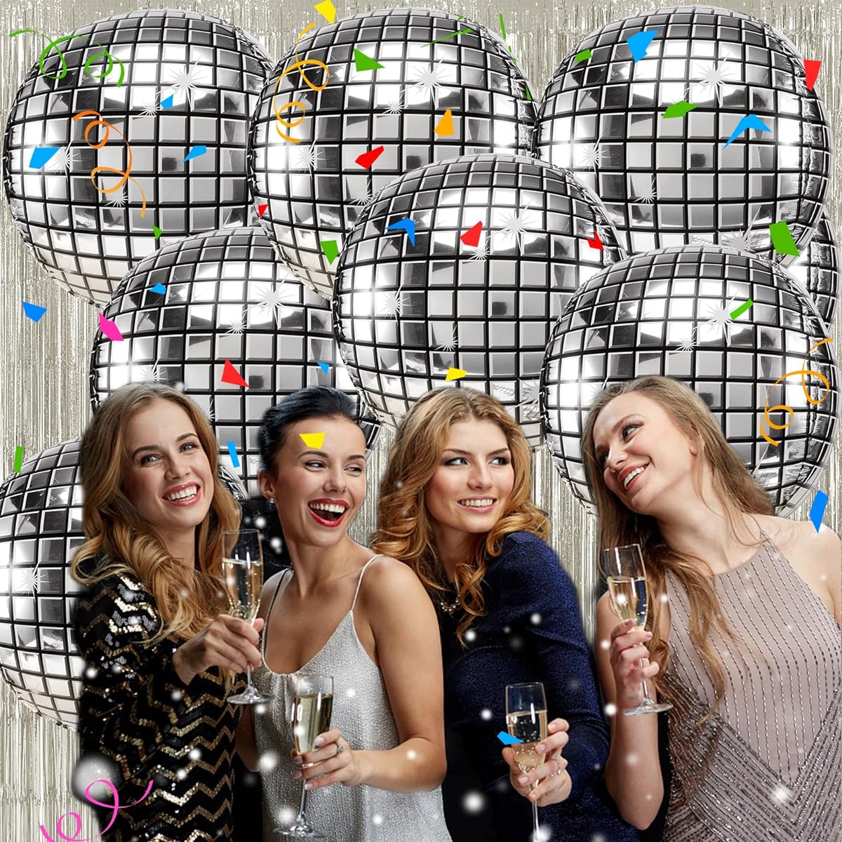 Disco Balloons, 8pcs 22inch 4D Disco Balloons Large Round Aluminum Foil Balloons Self Sealing Metallic Mirror Balloons Disco Dance Party Supplies for Birthday Wedding Baby Shower Party Decorations