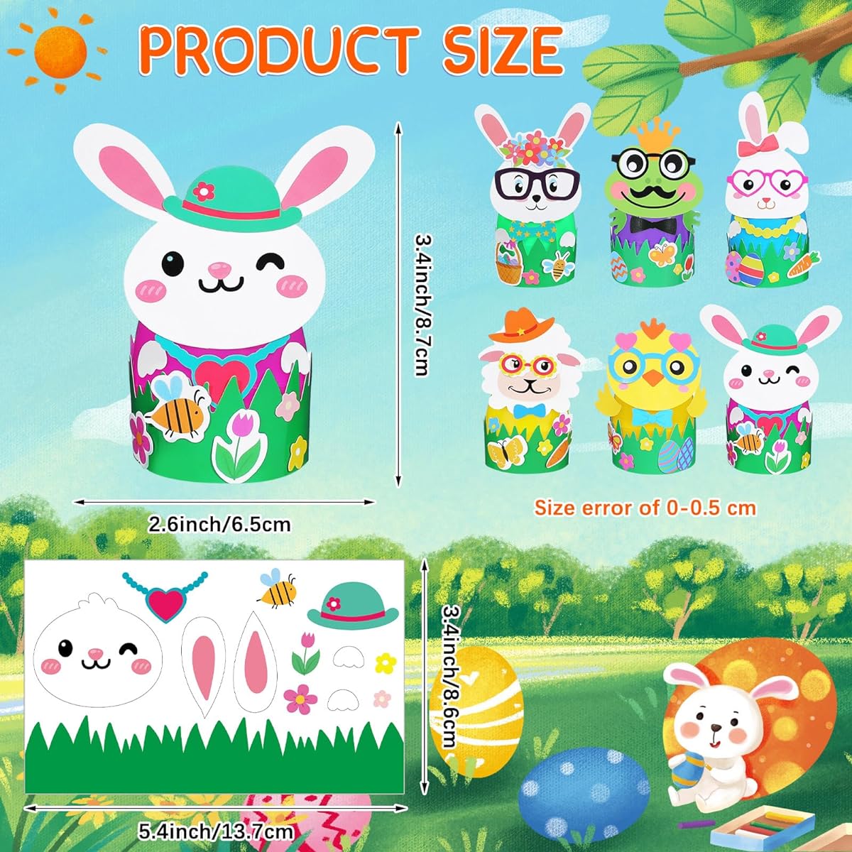 Gemscream 30 Sets Easter Egg Decoration Crafts for Kids, DIY Easter Egg Bunny Crafts, Easter Animals Egg Hunt Game, Easter Crafts for Kids, Easter Party Supplies for Home, School, Classroom Decorations