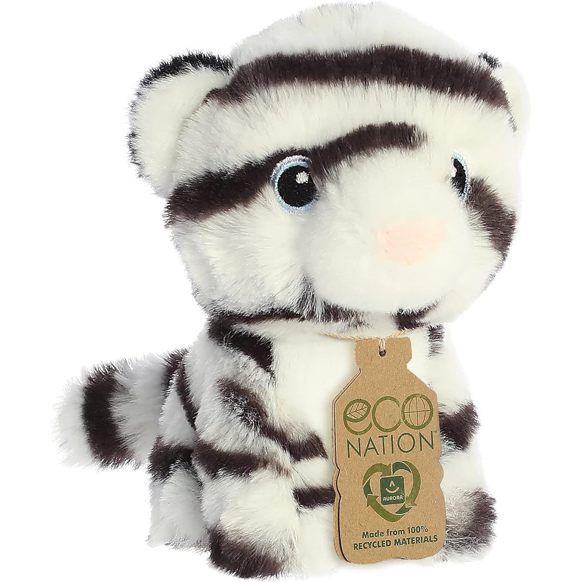 Aurora® Eco-Friendly EcoNation™ White Tiger Plush - Environmentally Conscious - Recycled Materials - White 5"
