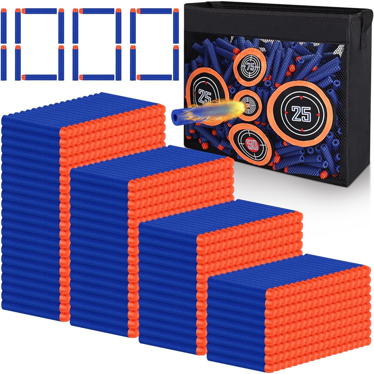 Pokiiulk 1000pcs Bullet Refill Darts for Nerf N-Strike Elite Series, Bulk Bullets for Nerf Parties with Portable Shooting Practice Target Mesh Bag