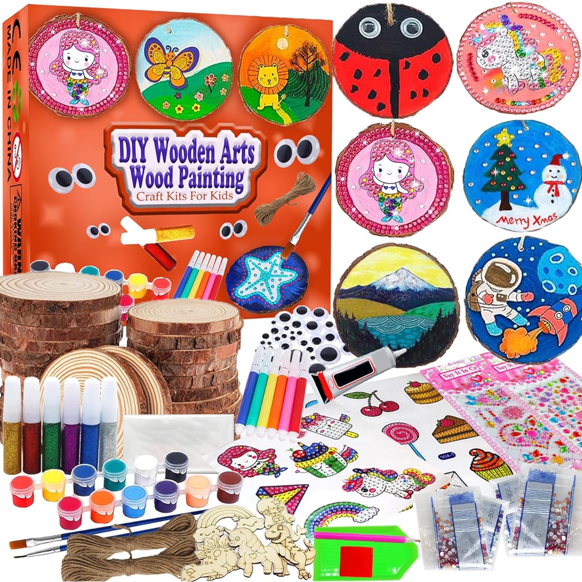 Huastyle Arts & Crafts Kits for Kids Ages 8-12, Pack of 24 Wood Slices Diamond Painting DIY Ornaments Christmas Decorations Wood Crafts for Girls Ages 4 5 6 7 8 9 10 11 12