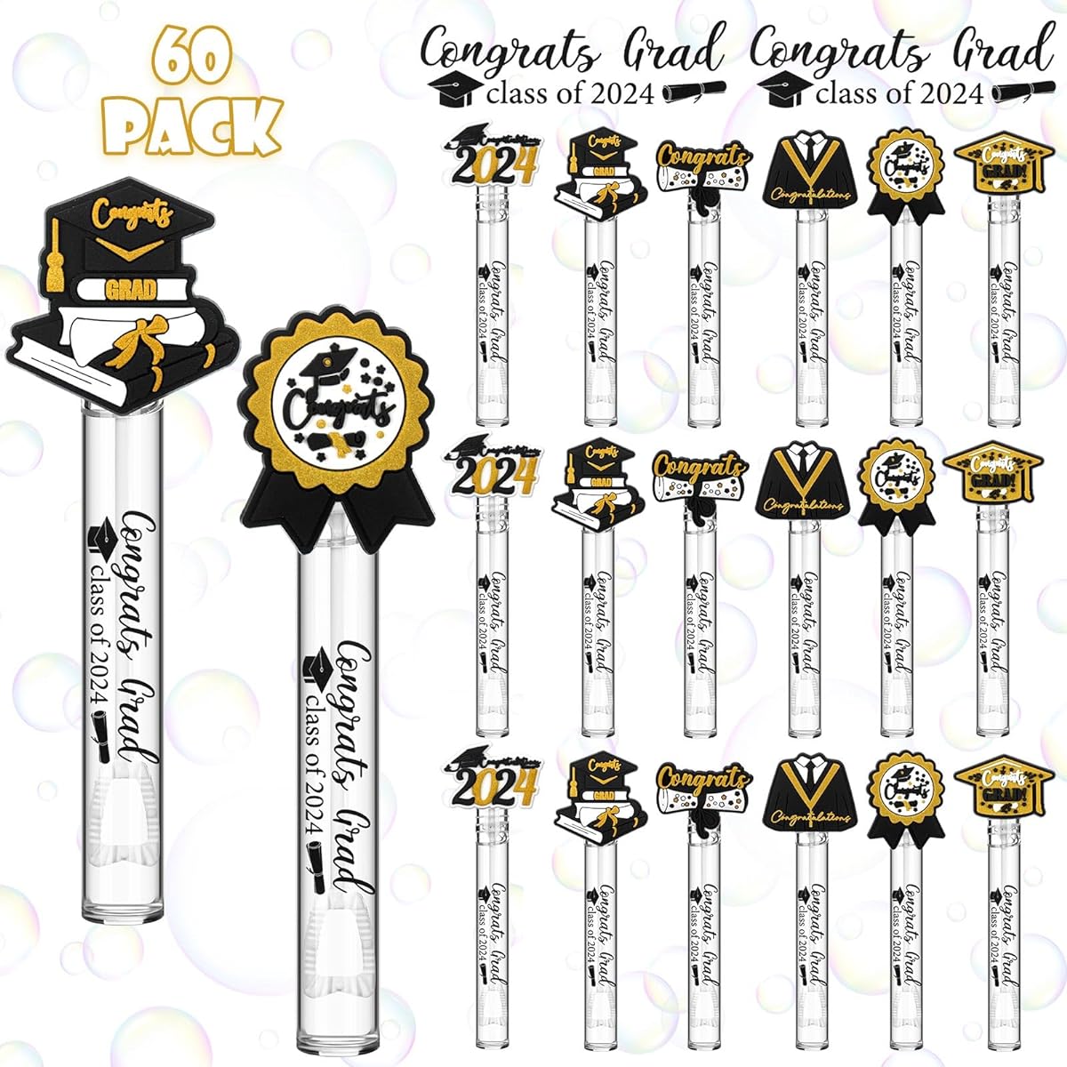 Shappy 60 Graduation Bubble Wands Bulk Graduation Party Favors Mini Bubble Wands Small Bubbles Graduation Toys Graduation Party Gifts for Girls Boys Kids Toddlers Adults Graduation Novelty Gifts