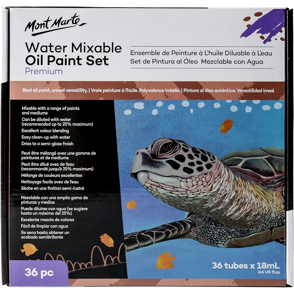 Mont Marte Water-soluble oil paint Oil paint that can be diluted with water 36 colors x 18ml [WATER MIXABLE OIL PAINT SET] Satin finish MPOW3618 [Genuine product]