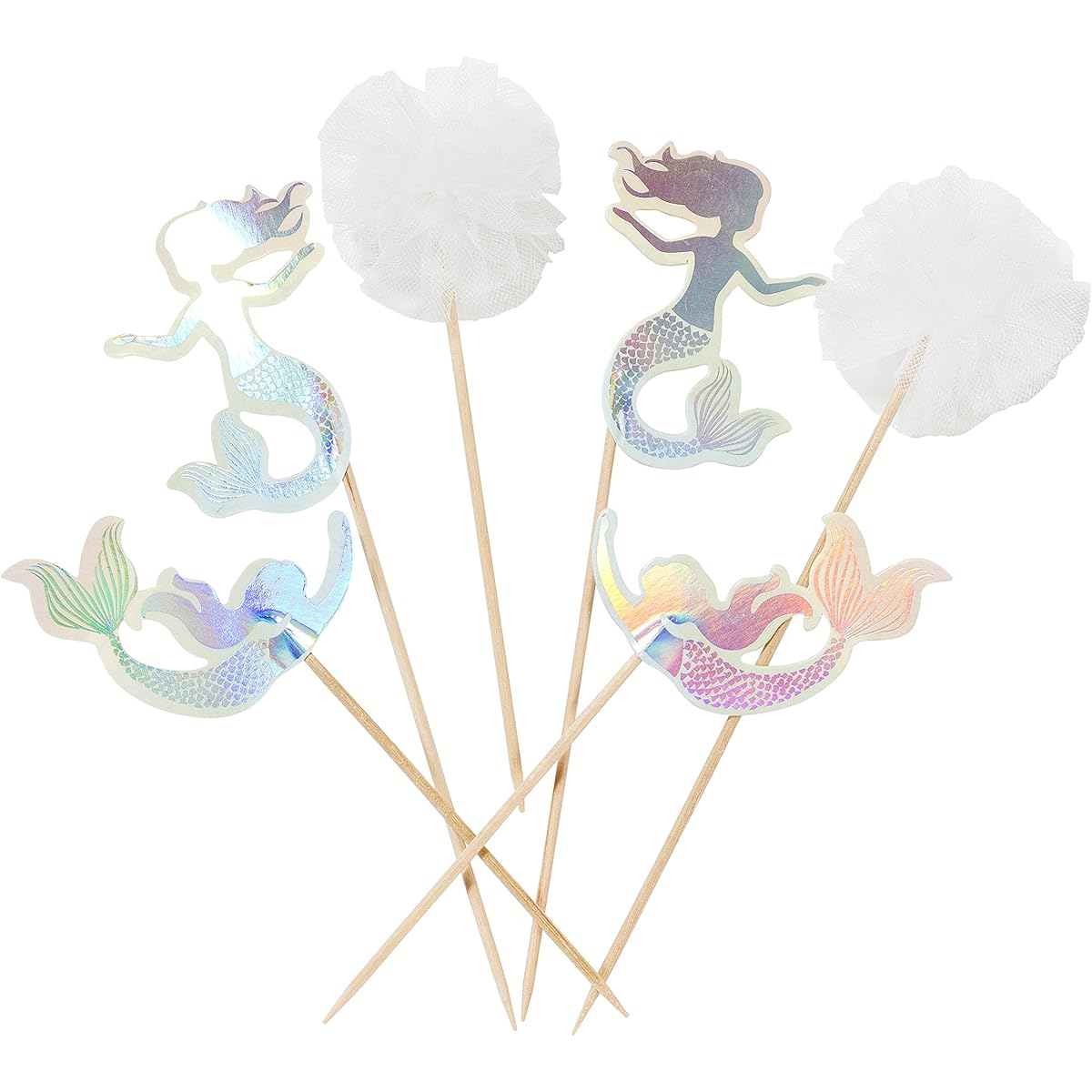 Talking Tables We Heart Mermaid, Cake Topper, Paper, Pom Poms, (12 Pack)