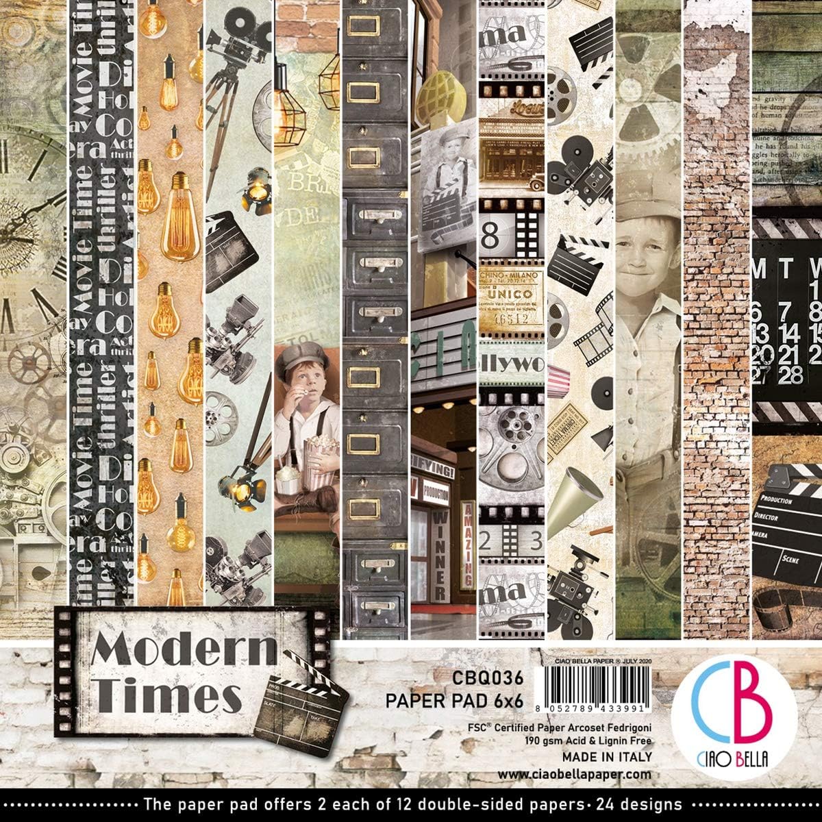 Ciao Bella Double-Sided Paper Pack 90lb 6"X6" 24/Pkg-Modern Times, 12 Designs/2 Each -CBQ036