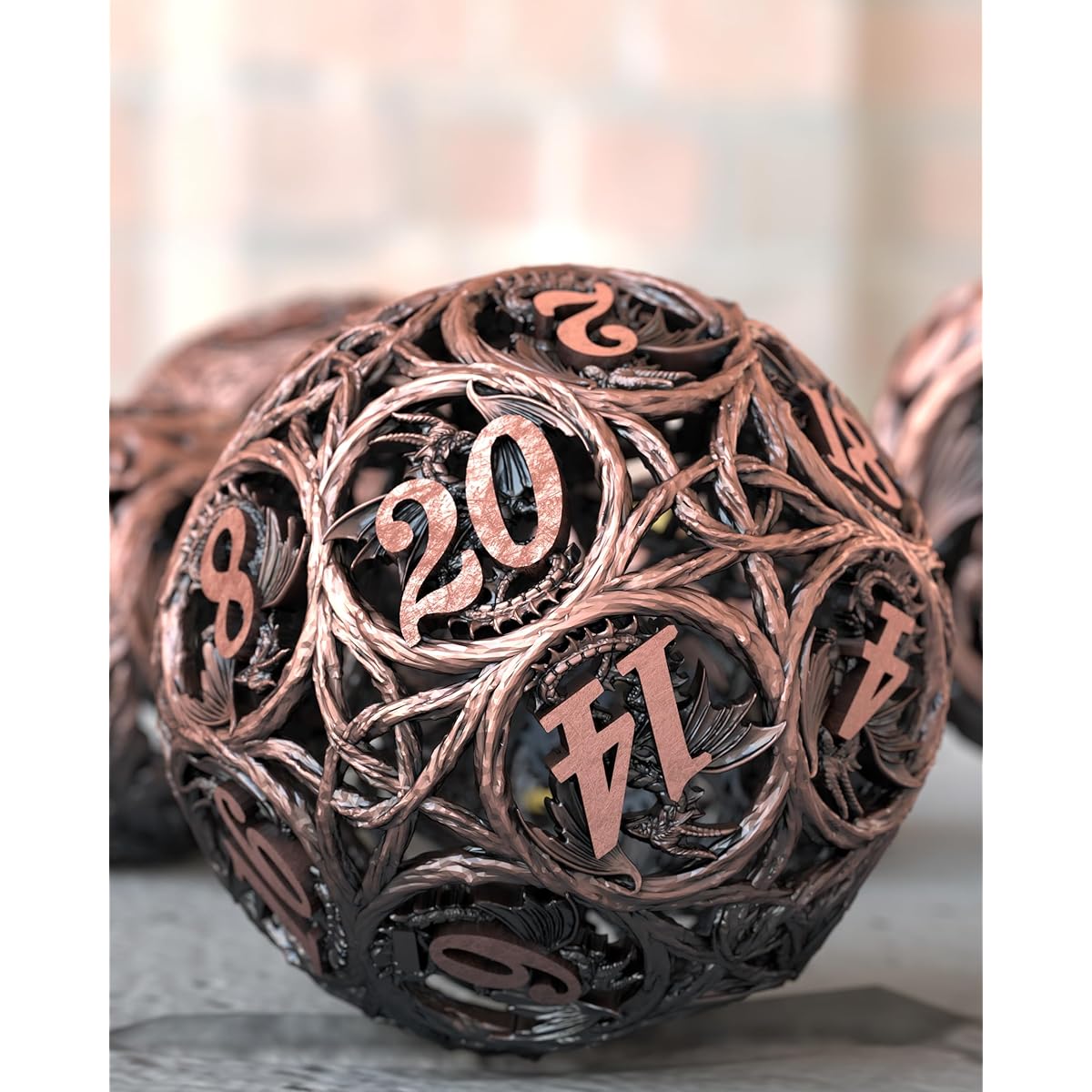 JOYLORD Metal DND Dice Set - Unique Hollow Tree Vine Border and Dragon Pattern Design - Beautiful Metal Dice Set for RPG Games - Great Dungeons and Dragons Dice Set