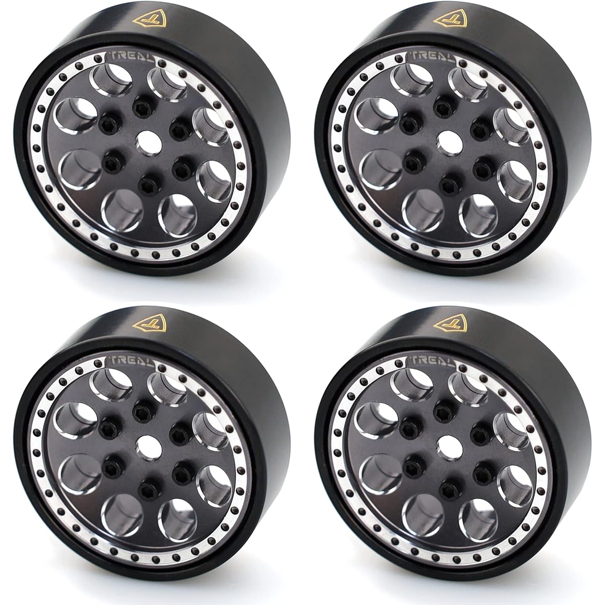 Treal 1.0 Beadlock Wheels (Set of 4) for Axial SCX24 1/24 Crawler Brass Rings Weighted 22g (Grey)