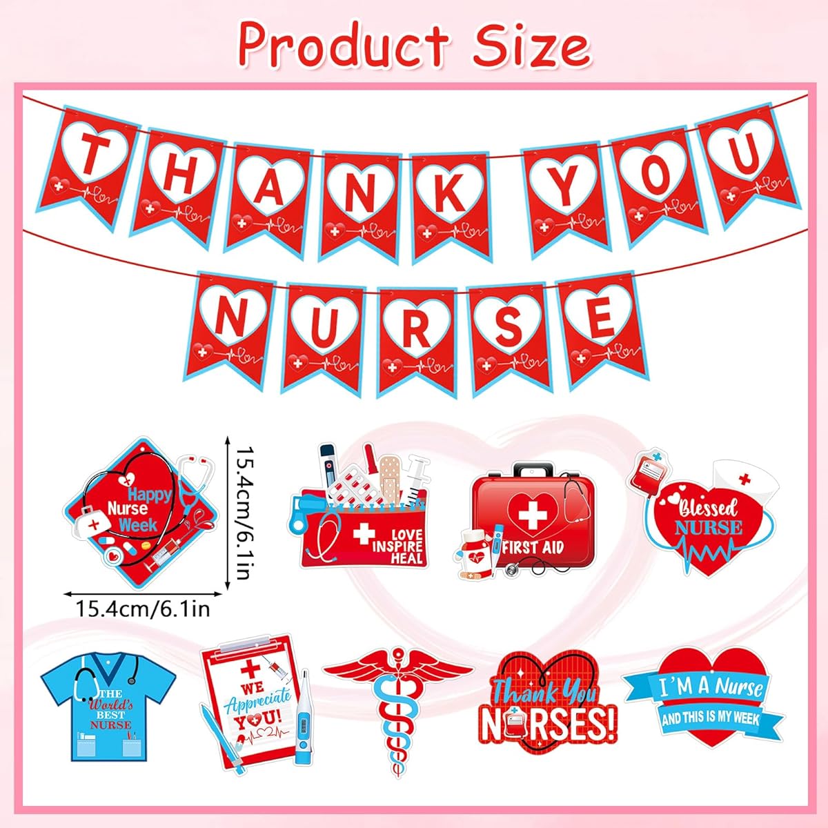 DTOFOOT Nurse Party Decorations Red and Blue Hanging Swirl Foil Ceiling Streamers and Thank You Banner for Medical Party, RN Party, CNA Week Party, Nursing Graduation Party
