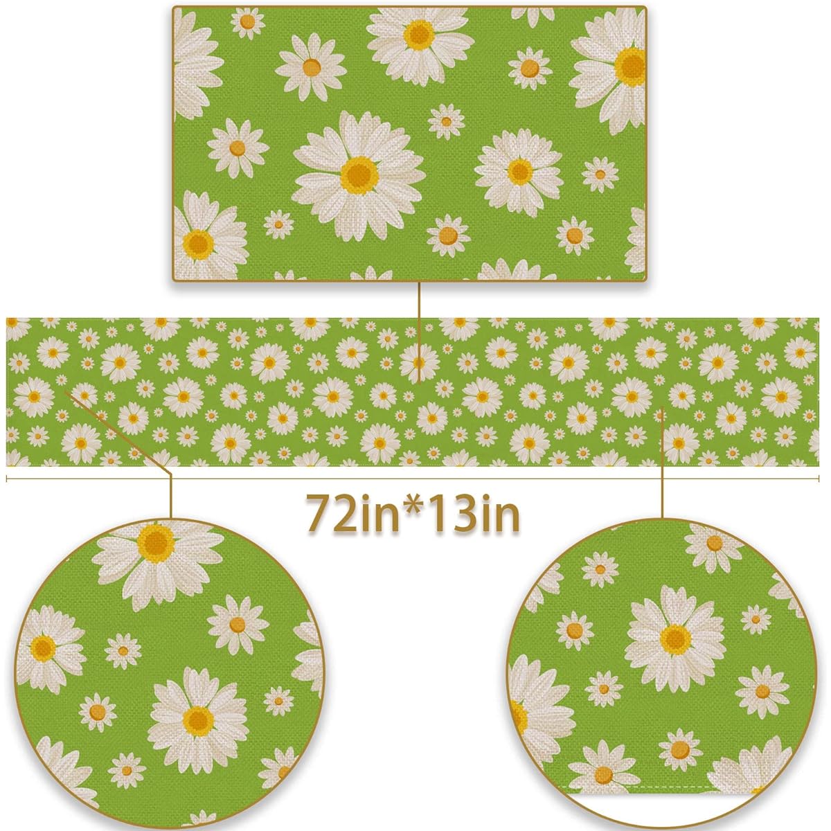 Pudodo Daisy Table Runner Spring Easter Floral Tablecloth Summer Baby Shower Birthday Kitchen Dining Home Decoration 13x72 Inch