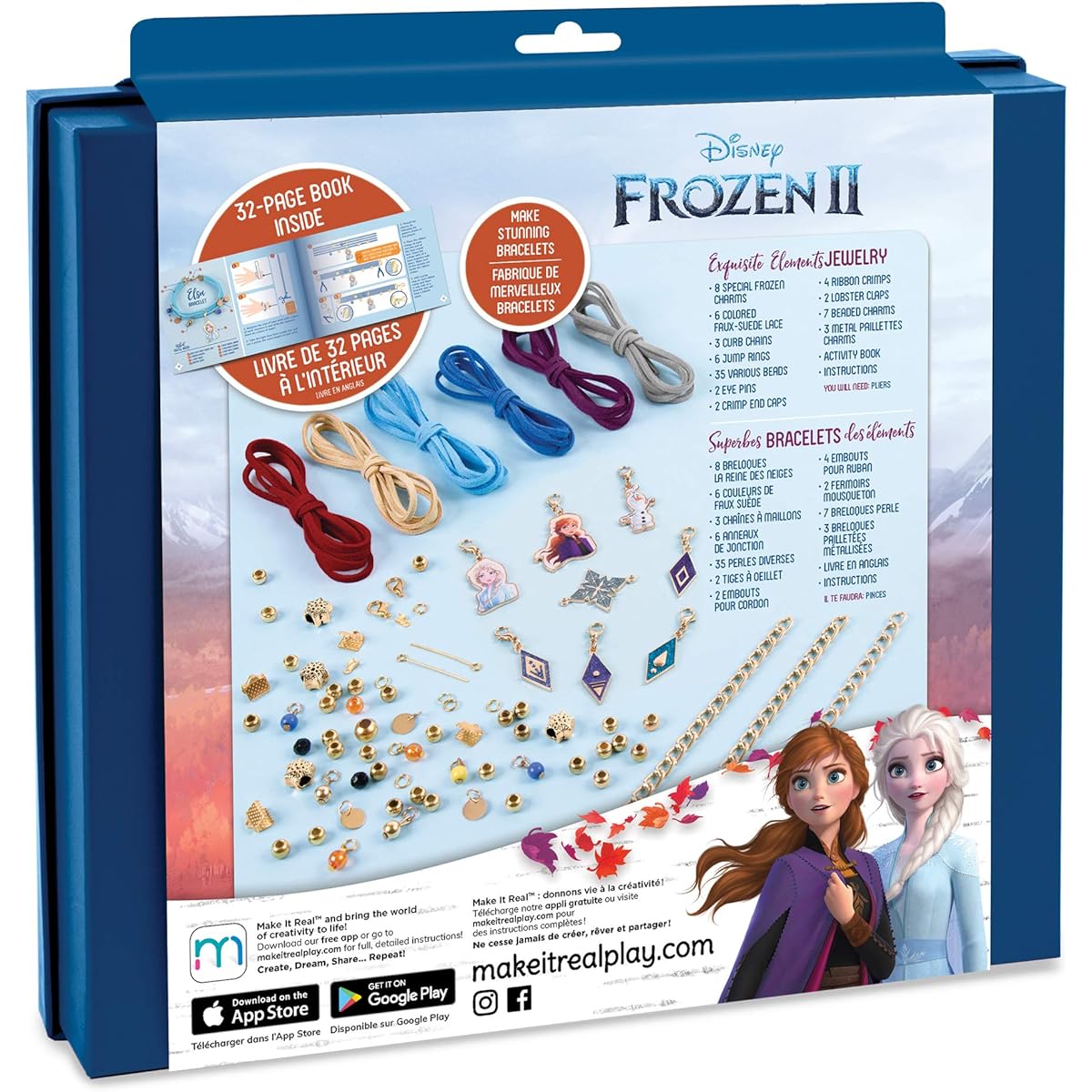 Make It Real - Disney Frozen 2 Elements Jewelry Set. Disney inspired DIY charm bracelet making kit. Design and create with Frozen 2 charms, beads, faux suede and more.