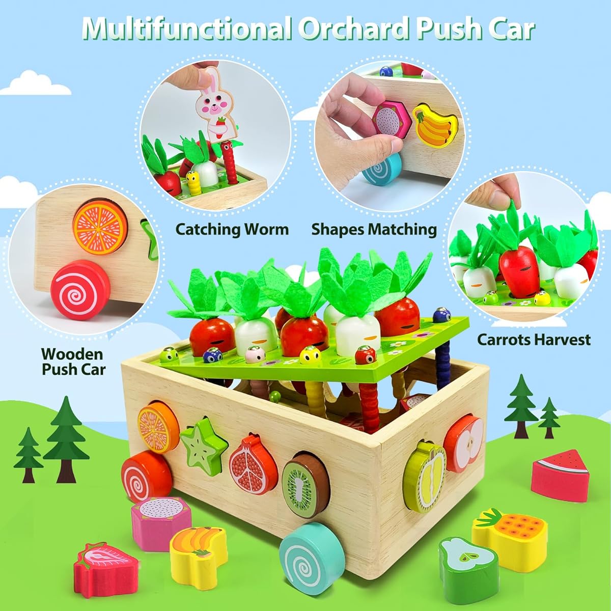 ACROFEK Montessori Toys Shape Sorter Toddler Toy Carrot Harvesting Game Wooden Toys for 1 2 3 4 Year Old Boys Girls Birthday Gift
