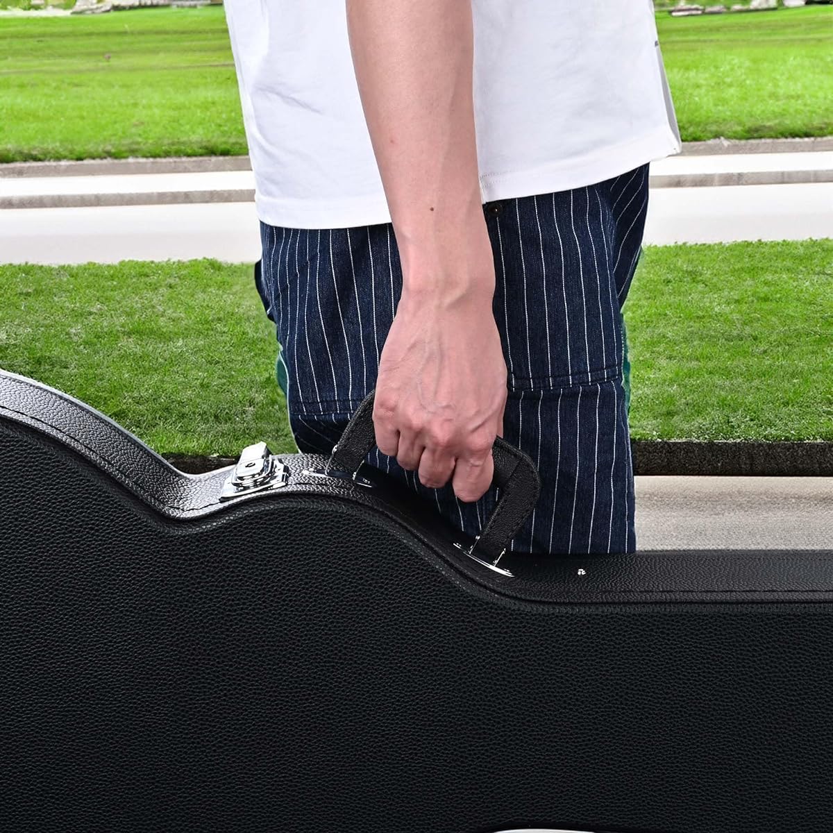 AW Black Universal Electric Guitar Hard Case Wooden Hard Shell Carry Case with Lock Latch Key, For Electric LP Guitar, Modern
