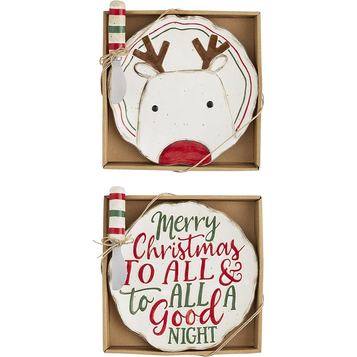 Mud Pie Farmhouse Christmas Cheese Plate Set Reindeer, 8.5" Diameter