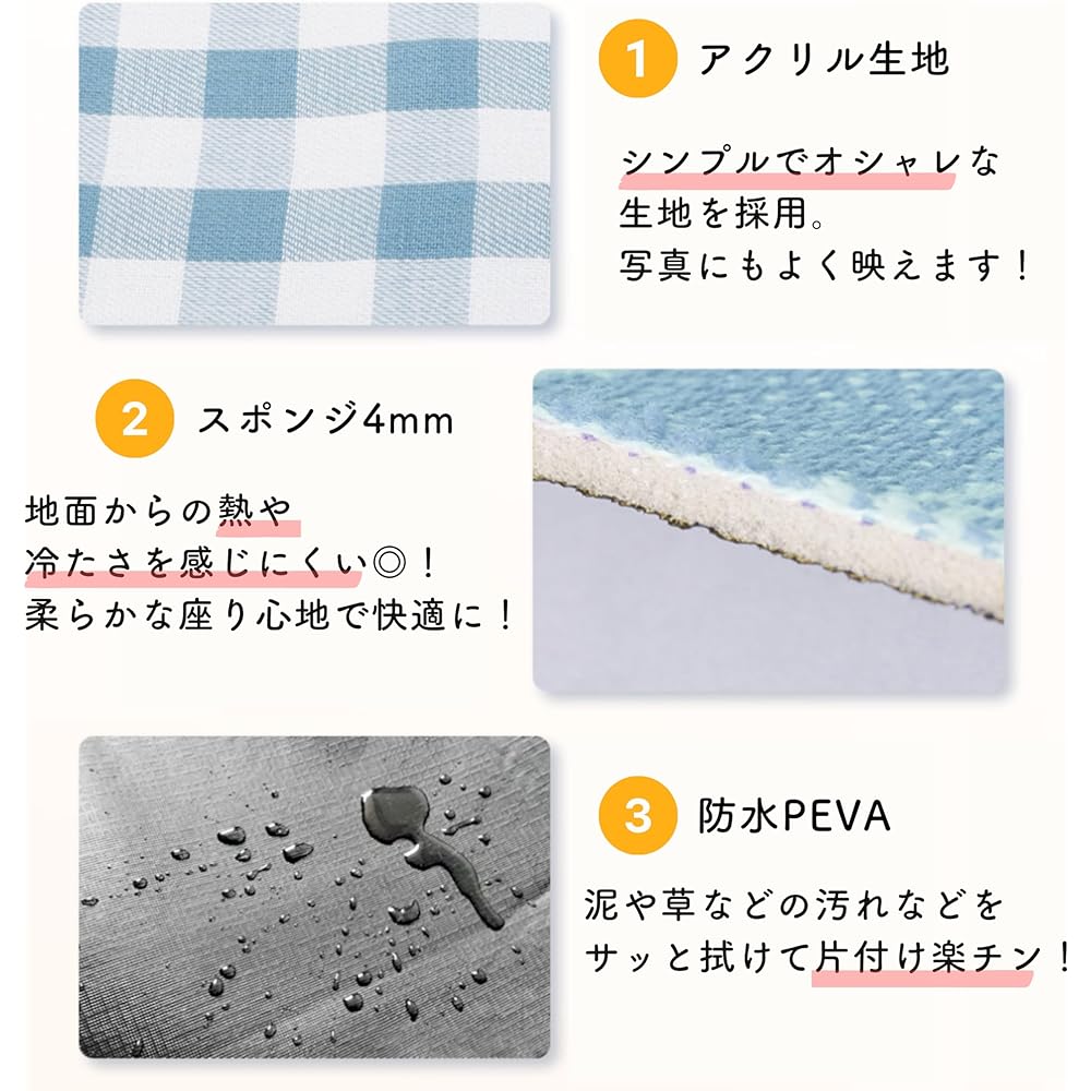 Thick Picnic Sheet, Large, Compact, 200cm x 200cm, Waterproof, Moisture Proof, Foldable, Outdoor, Easy to Carry, Stylish, Sleeps 2 Adults, Comes with Bag, Can Be Used in All Seasons (Stripe Pattern (Navy))