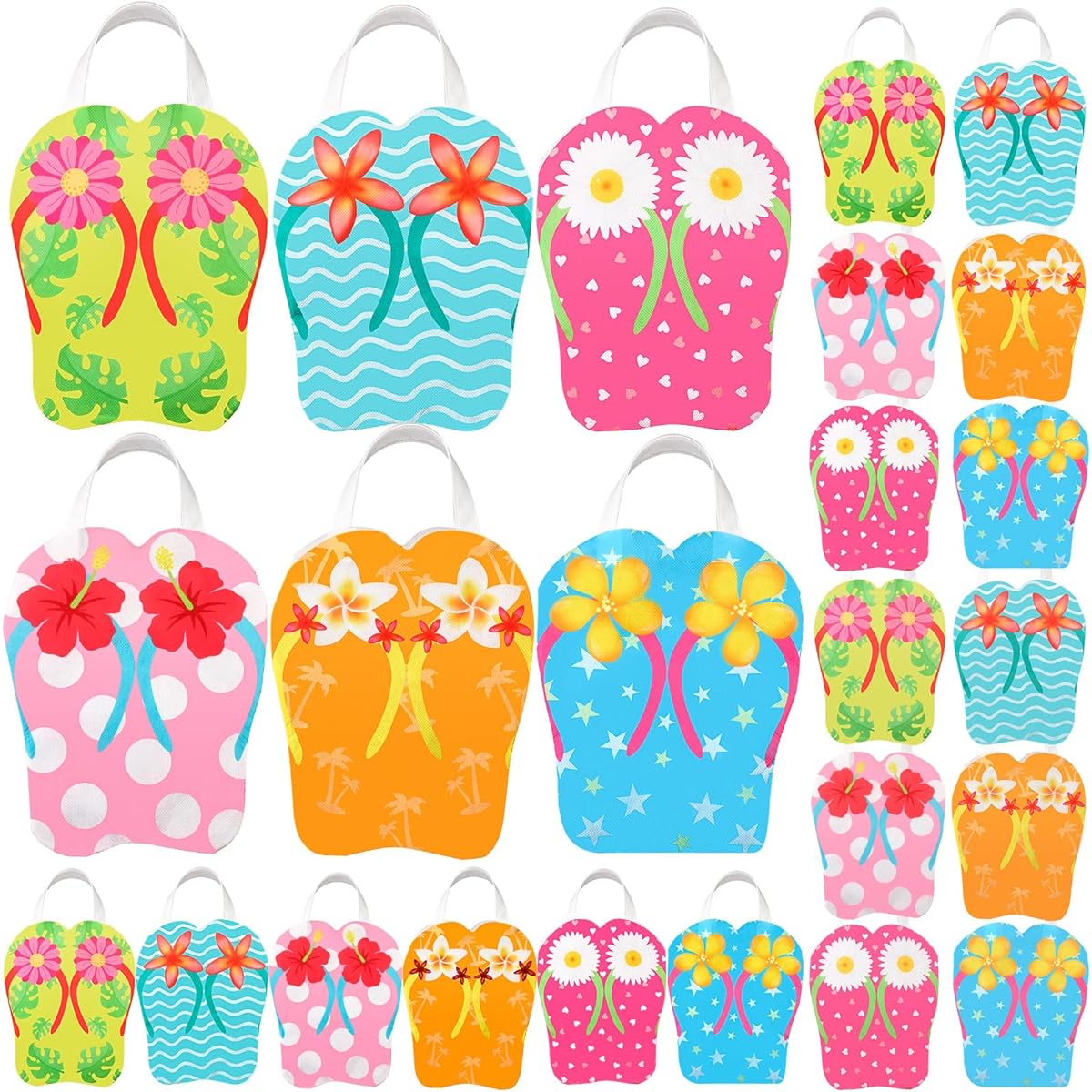 Silkfly 24 Pieces Flip Flop Tote Bags Non-Woven Reusable Party Favor Bags Summer Beach Bags Bulk Tropical Gift Bags Hawaiian Goodie Bags with Handles for Kids Birthday Hawaii Luau Party Decorations, See Pictures.