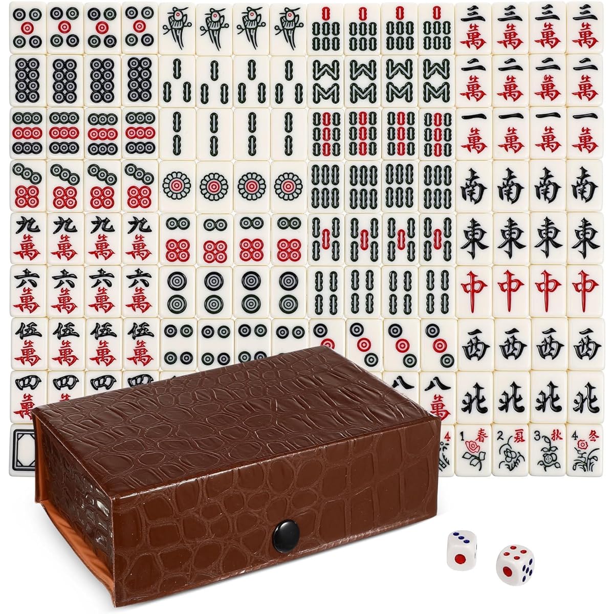 BESTOYARD Professional Chinese Mahjong Game 144 Melamine Tiles 4/5 Inch Travel Board Game Classic Portable - Jongg Family Leisure Game with Table for Outdoor Party Table Games