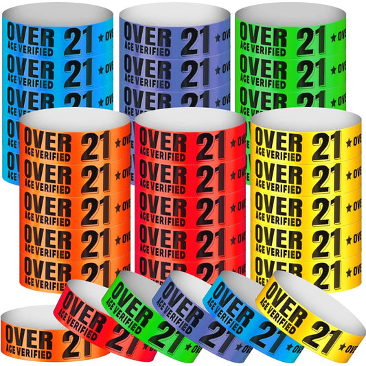 600 Pieces 21+ Wristbands Paper Wristbands for Events Waterproof Event Wristbands Color Wristbands for Events Paper Bracelets Wristbands for Events Concert Party Red Green Blue Purple Yellow Orange