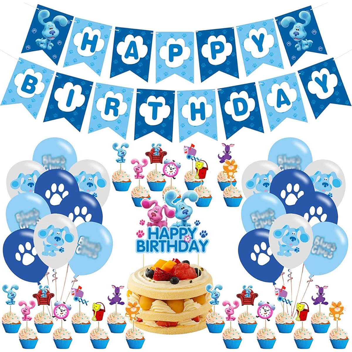 Blues Clues Birthday Party Supplies Blues Clues Decorations Happy Birthday Party Banner Blues Clues Cupcake Toppers Blues Clues Theme Latex Balloons Theme Party Decorations for Girls and Boys