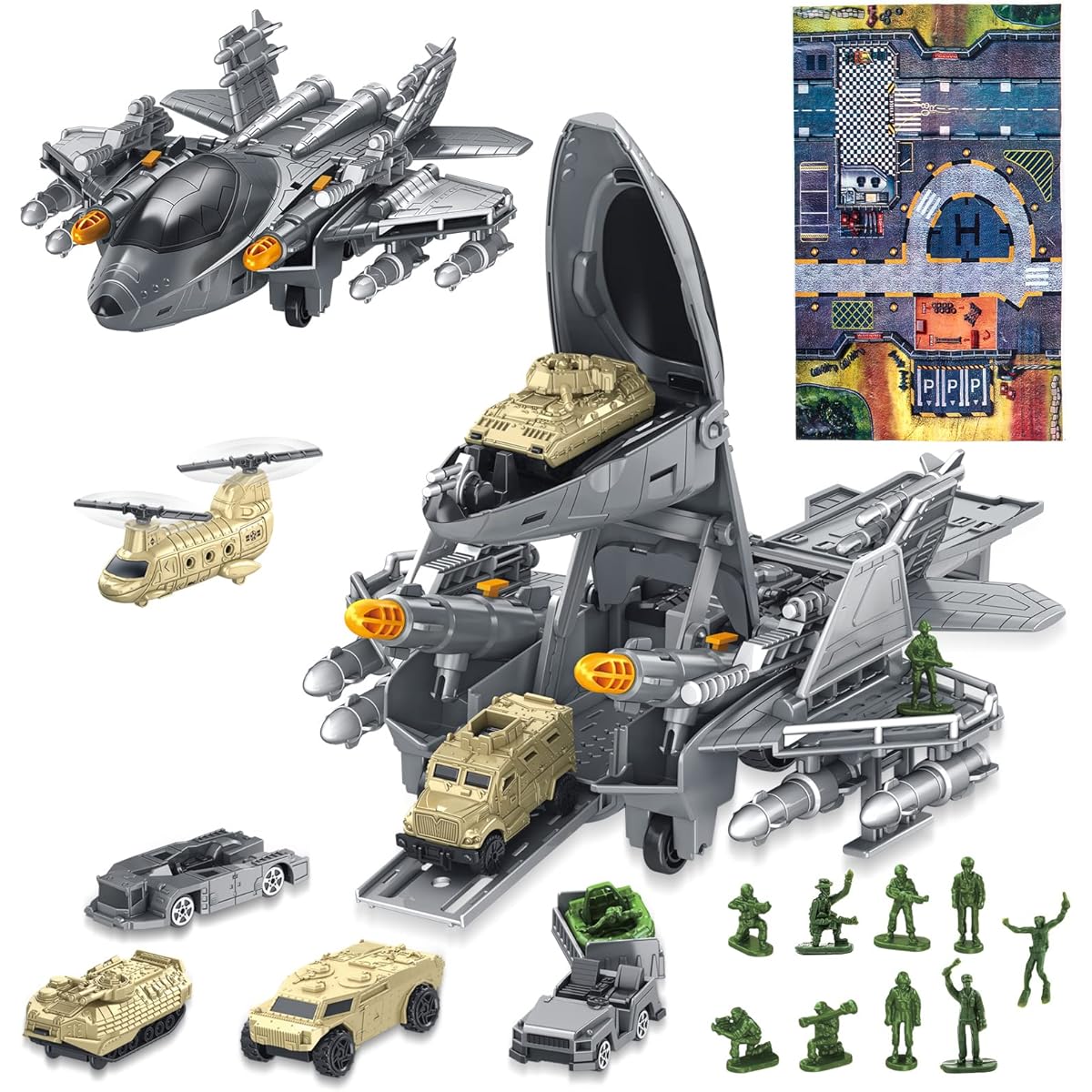 deAO Military Airplane Toys for Boys Army Toys with Vehicles Soldiers Army Men Tank Toys Military Toys 3 4 5 6 Boys Girls Children
