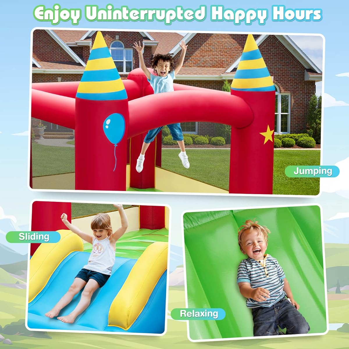 HONEY JOY Inflatable Bounce House Jumping Castle with Slide, Oxford Carry Bag, Basketball Rim, Air Bouncer for Kids Indoor Outdoor Play (480W Blower Included)